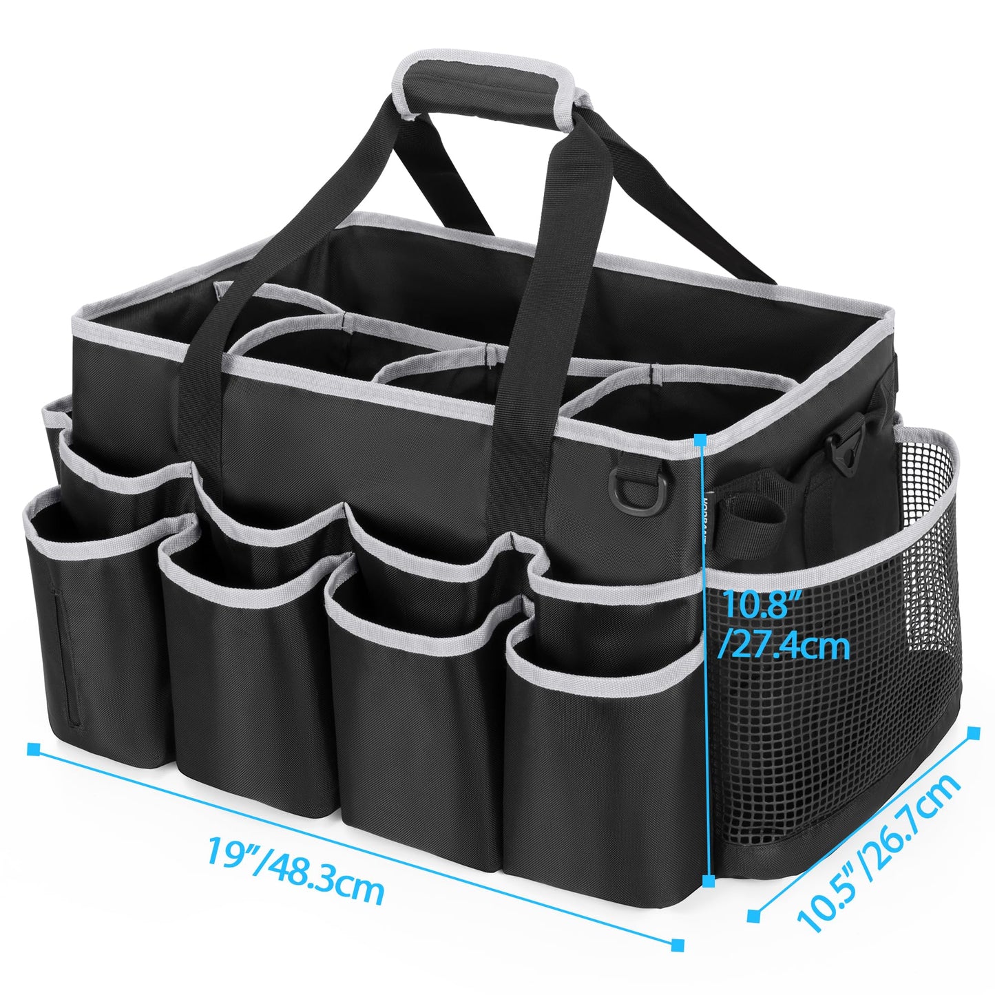 HODRANT Extra-Large Wearable Cleaning Caddy, Organizer Bag for Products, Housekeeper Tote With Pad, Handle & Divider, Car Wash Tools Bag for Detailing Supplies, Gray Edge