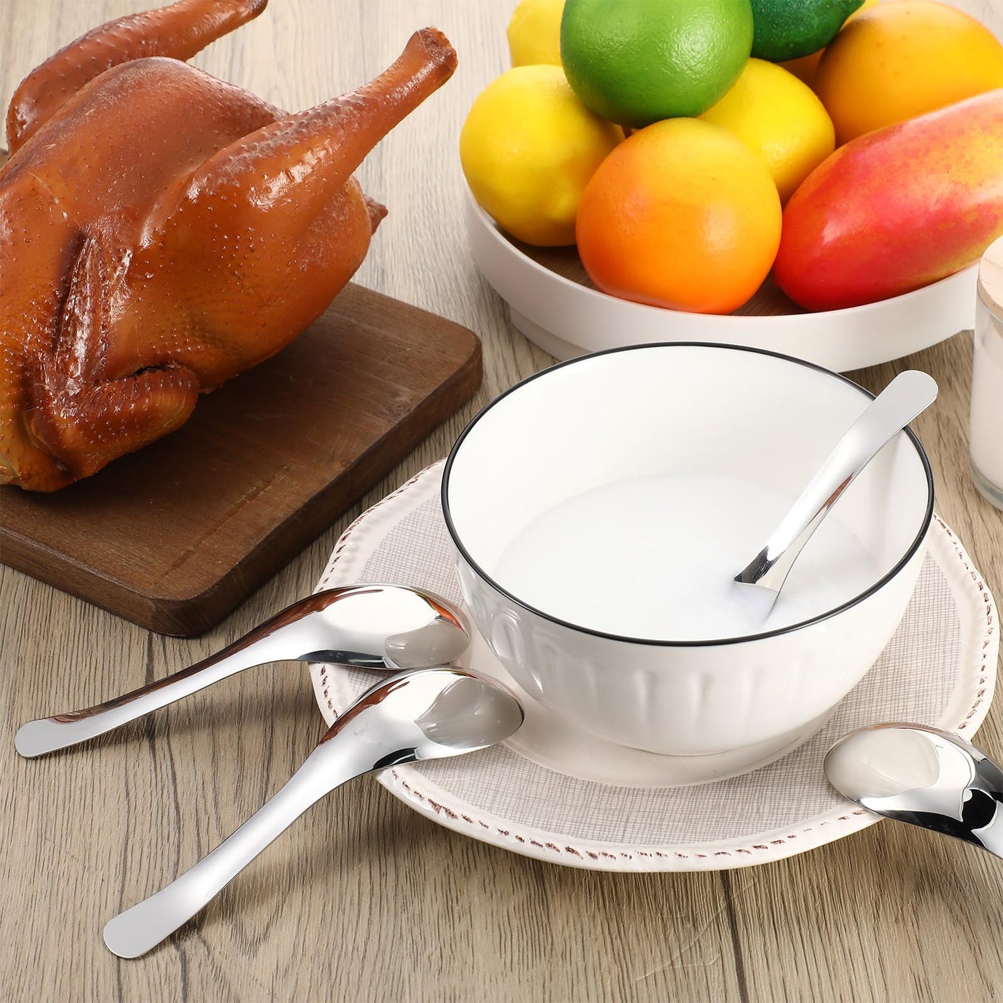 Tioncy 24 Pcs Stainless Steel Soup Spoons Mirror Polished Asian Soup Spoons for Bouillon Dessert Cereal Ramen Pho Wonton Dumpling Noodles