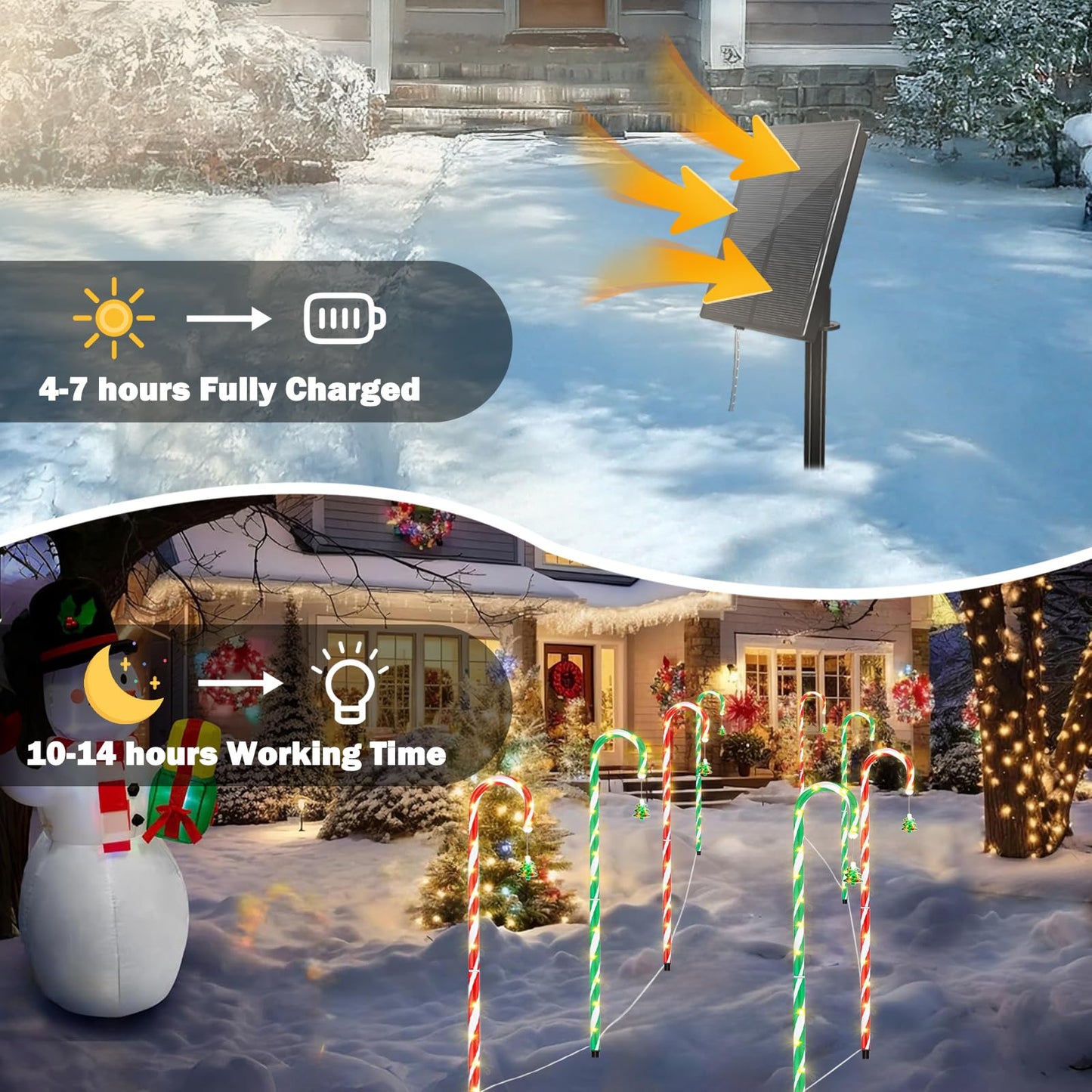 Amzxart Solar Pathway Lights Outdoor Christmas Decoration,10 Piece Set 8 Modes Solar Candy Cane Lights, Remote Christmas SolarPowered Light for Outdoor Garden, Balcony, Lawn Decoration