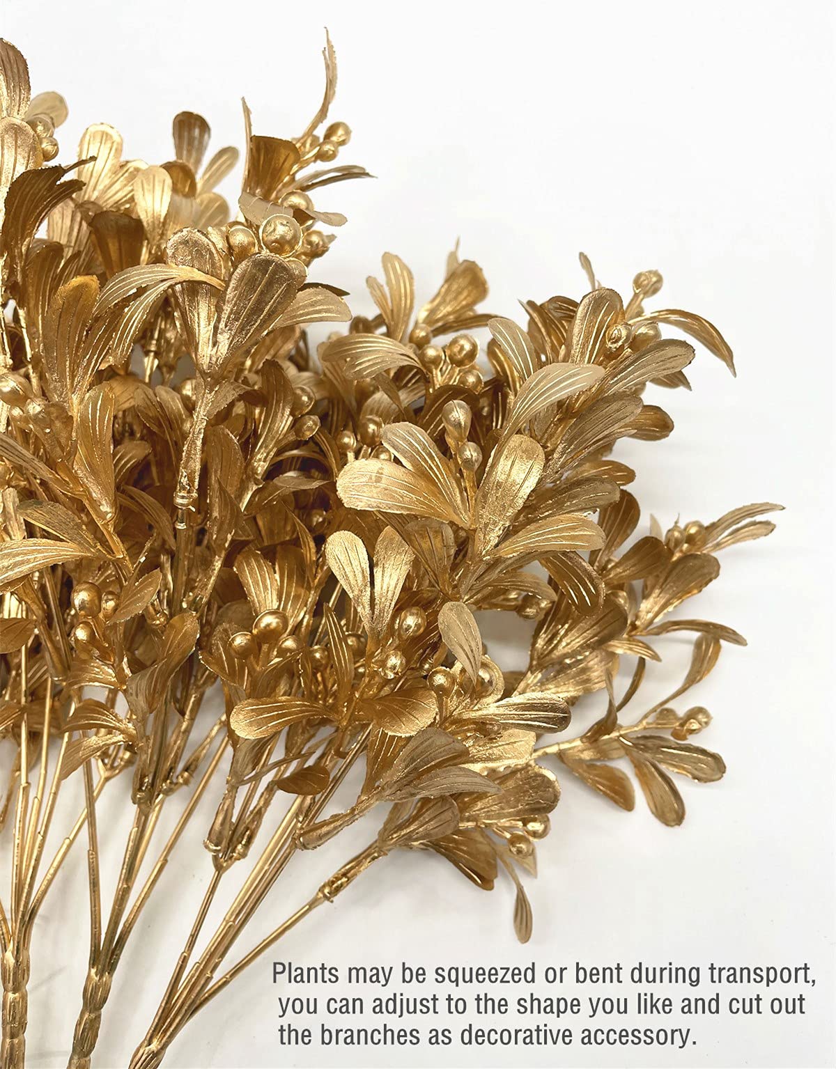 PASYOU Fake Plants Christmas Decorations, Golden Artificial Flowers Plastic Grass Shrubs Leaves Indoor Outdoor Home Garden Party Hotel Verandah Wedding Event Bouquet Faux DIY Decor - Gold 4 Pack