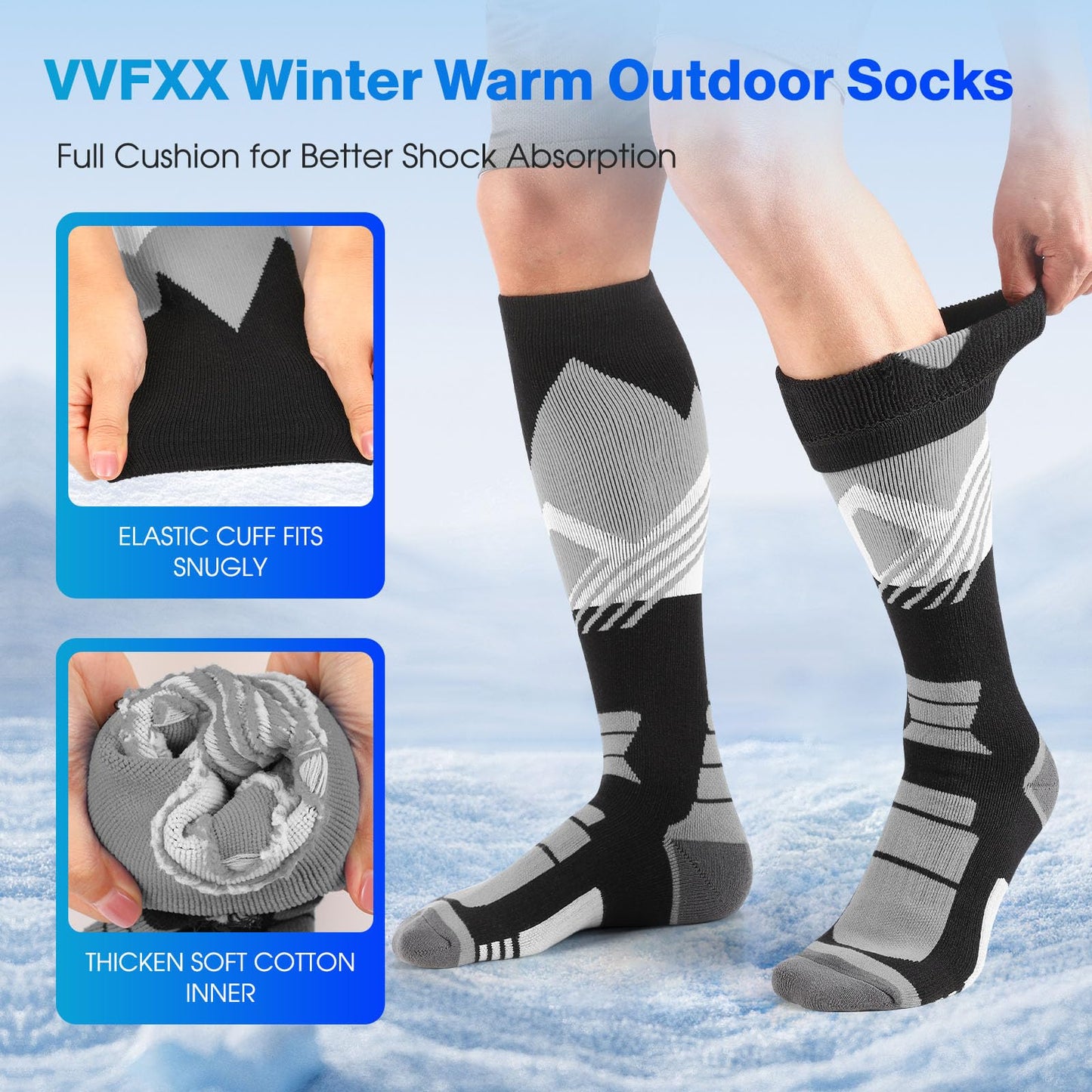 vvfxx Ski Socks, Cold Weather Socks for Snowboarding, Snow, Winter, Thermal Knee-high Warm Socks, Hunting