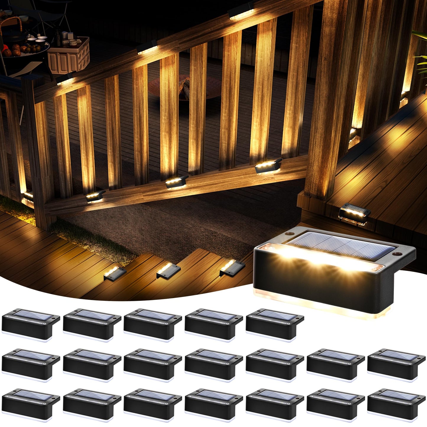 SOLPEX Solar Fence Lights, Solar Deck Lights Outdoor Waterproof Solar Powered for Step, Stair, Balcony,Front Porch,Garden, Walkway,Yard, Patio Decor, IP65 Waterproof (16 Pack, Warm White) 6 LEDs