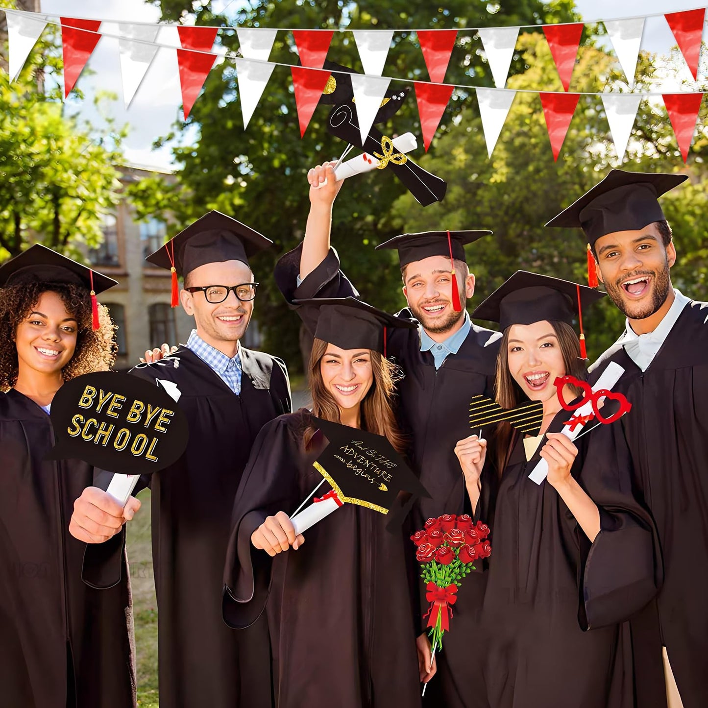32.8FT Red Silver Glitter Triangle Pennant Banner Flag Metallic Bunting Fabric Garland for Christmas Graduation Wedding Engagement Anniversary Bachelorette Bridal Shower Valentine's Party Decor