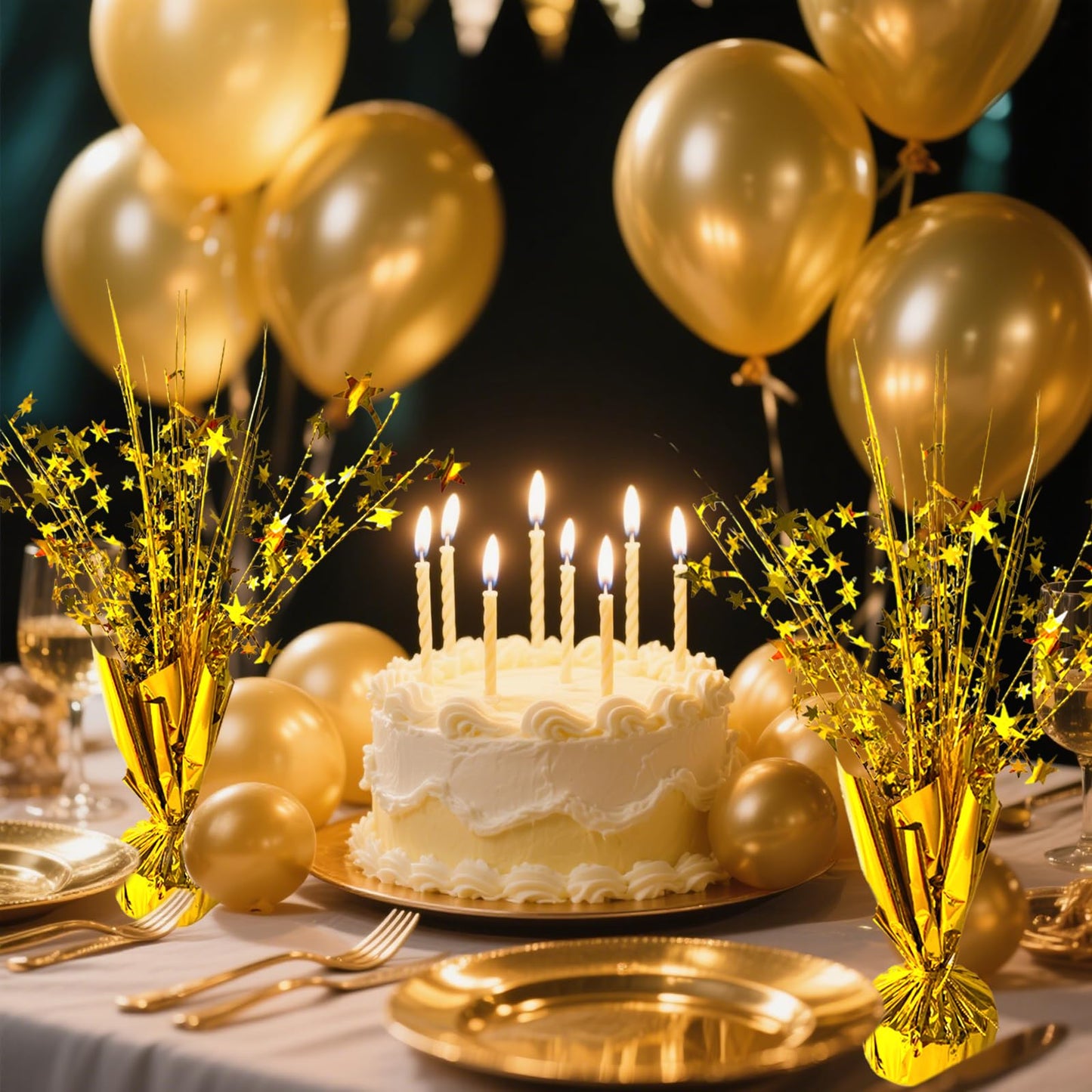 FUBININA 6 Pack Metallic Foil Spray Centerpiece Star Table Decoration Burst Table Centerpieces for Birthday Wedding Anniversary Graduation Holiday Party Supplies Decor, Gold