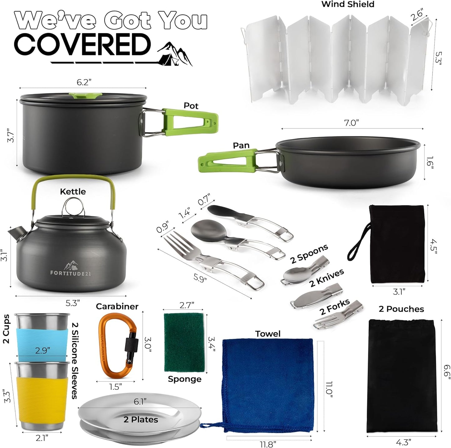 Camping Cookware Set - 19-Piece Lightweight Backpacking Cookware with Pots, Pans, Utensils - Compact Outdoor Cooking Kit for Camping, Hiking, Backpacking & Survival