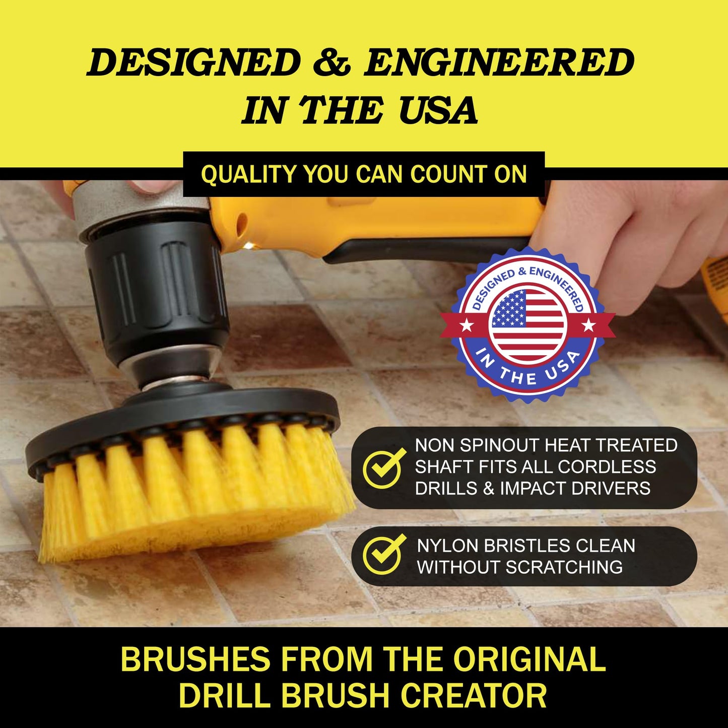 Drillbrush Drill Brush Attachment Set for Bathroom Cleaning – Power Scrubber Brush Kit for Tub, Tile, Shower, and Grout – All-Purpose Household Cleaning Brushes for Drill - Electric Grout Cleaner Kit