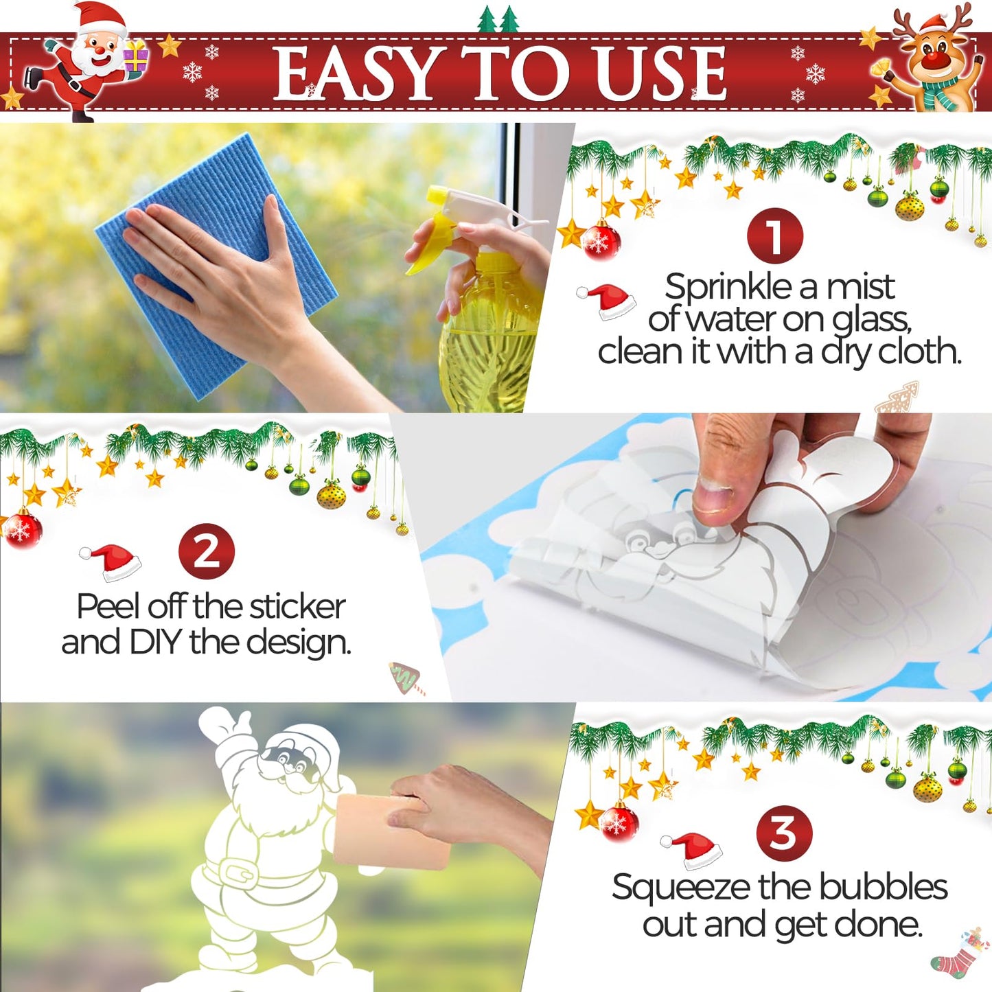 236PCS Double-Sided Snowflakes Christmas Window Stickers, Snowman Xmas Decorations Stickers for Glass Window, Reusable Christmas Decorations