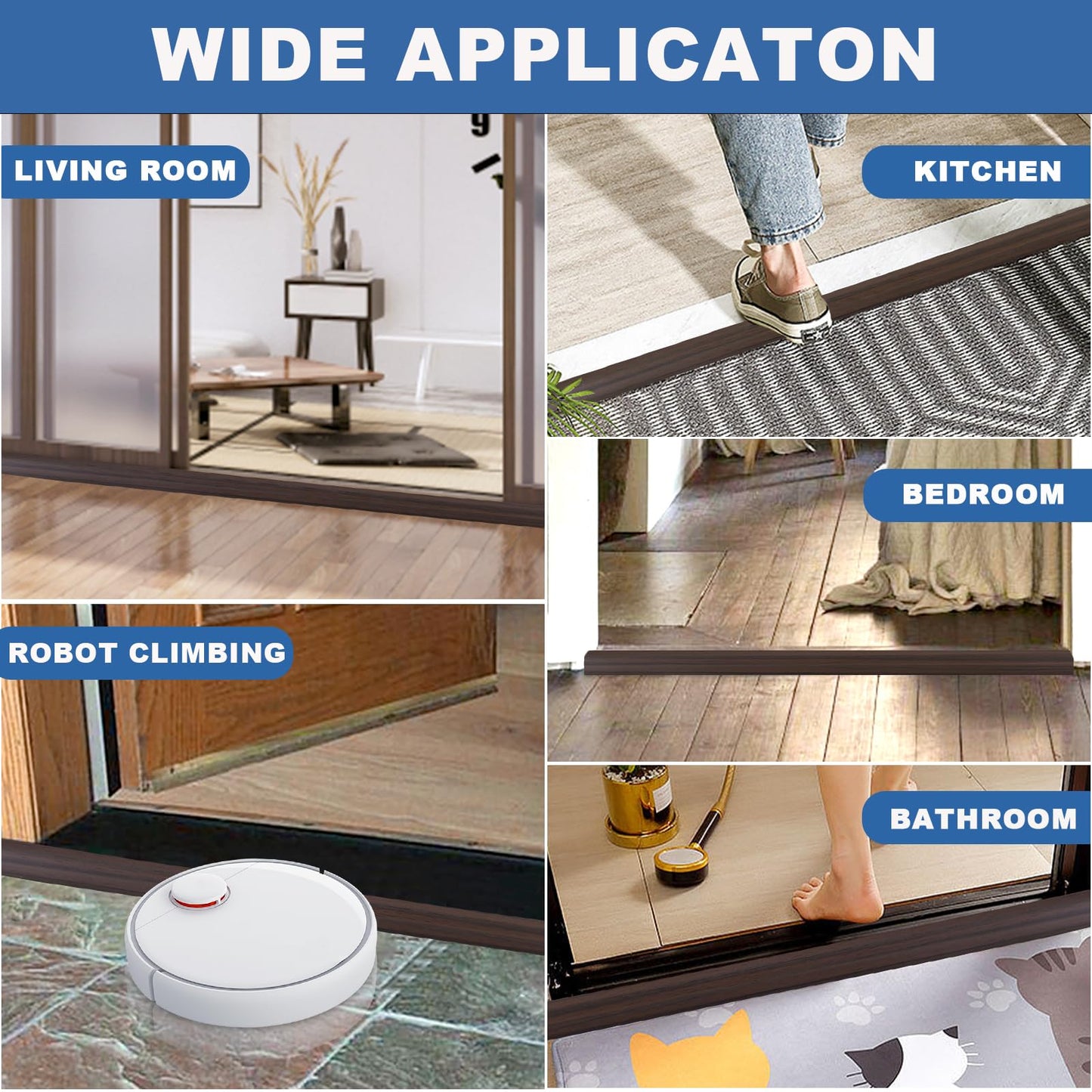 Vinyl Door Threshold Flooring Transition Strip Self Adhesive Carpet Edging Strip for Laminate Doorway Edge Threshold from 1/5" to 2/5" (Brown Wood Grain, 3.3 Ft)
