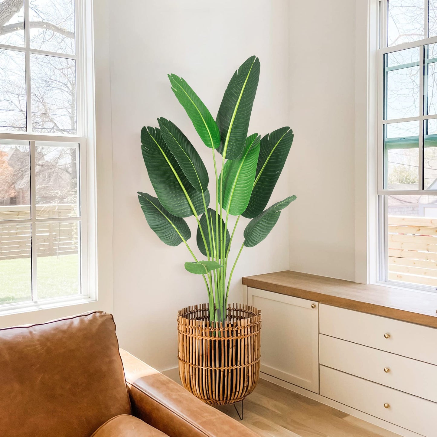 Amyove [ 2Pack ] 60 inchs Artificial Tree Bird of Paradise with 10Trunks, 5 Feet Faux Plant Fake Banana Tree Plant with Pot for Home, Decor, Indoor, Outdoor, Living Room, Office