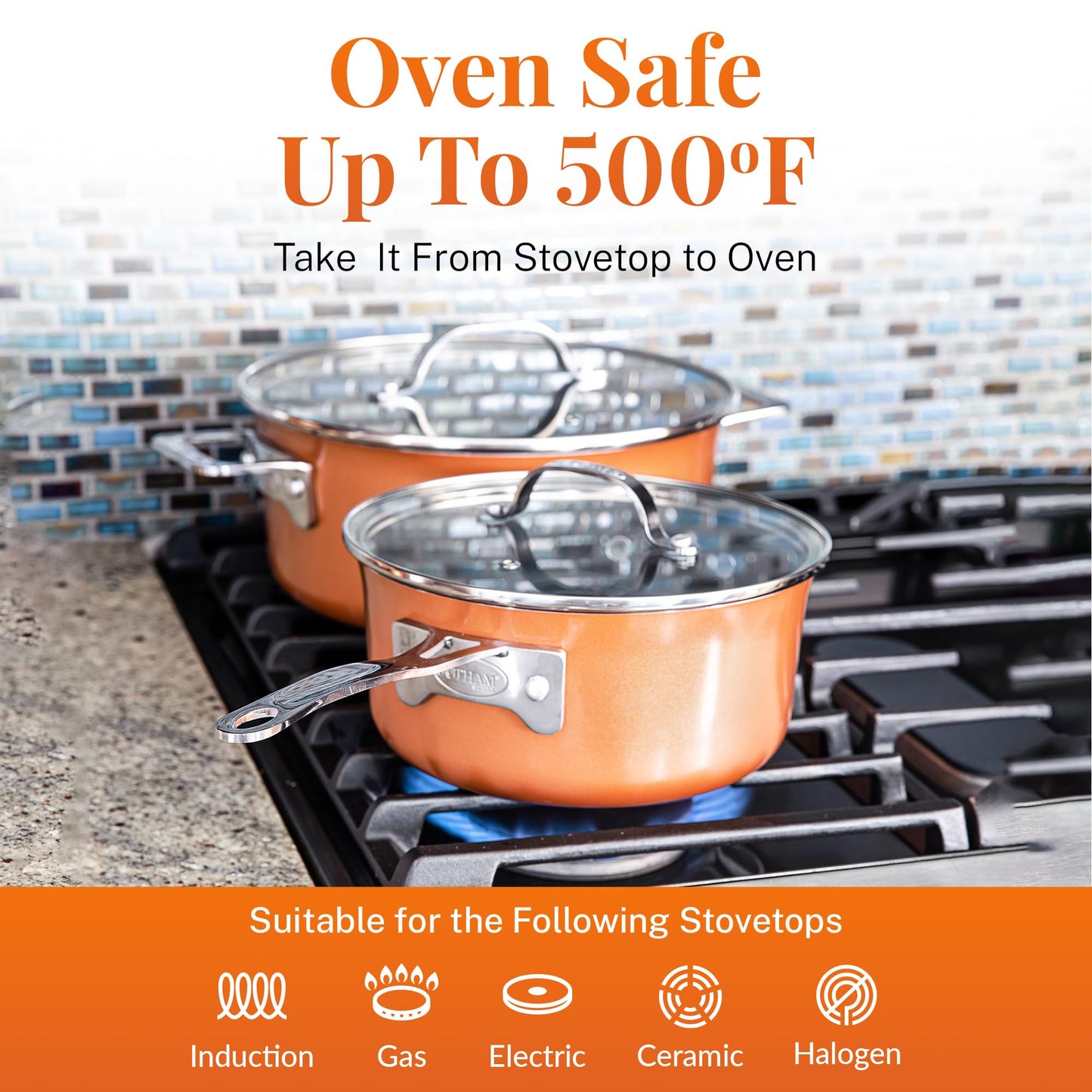 GOTHAM STEEL 10 Pc Copper Pots and Pans Set Non Stick Cookware Sets for Kitchen, Space Saving Pots and Pans with Fry Pan and Pot Set, Non Toxic, Nonstick Cookware Set, Oven and Dishwasher Safe