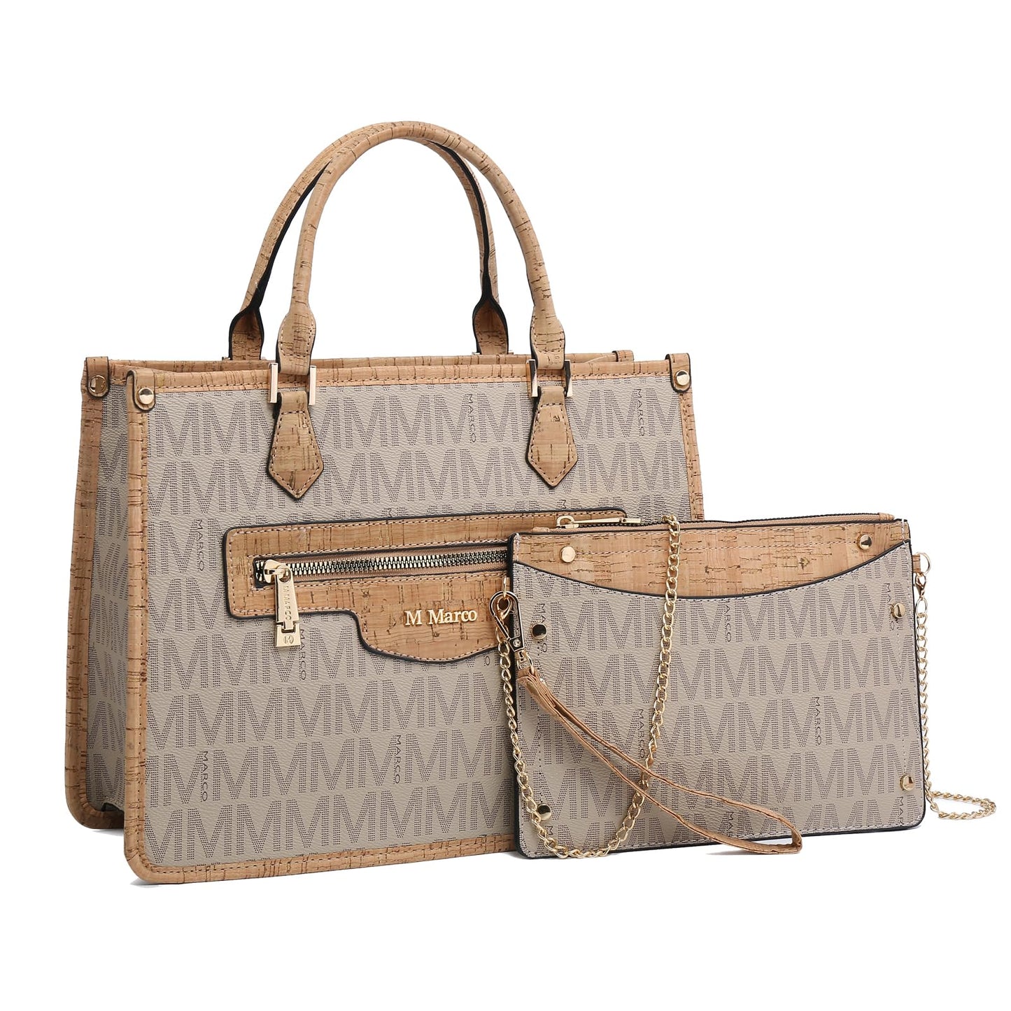 MKP Tote Bag for Women Medium Signature Monogram Satchel Handbags Purses Top Handle Shoulder Bags Wristlet Wallet Set 2pcs