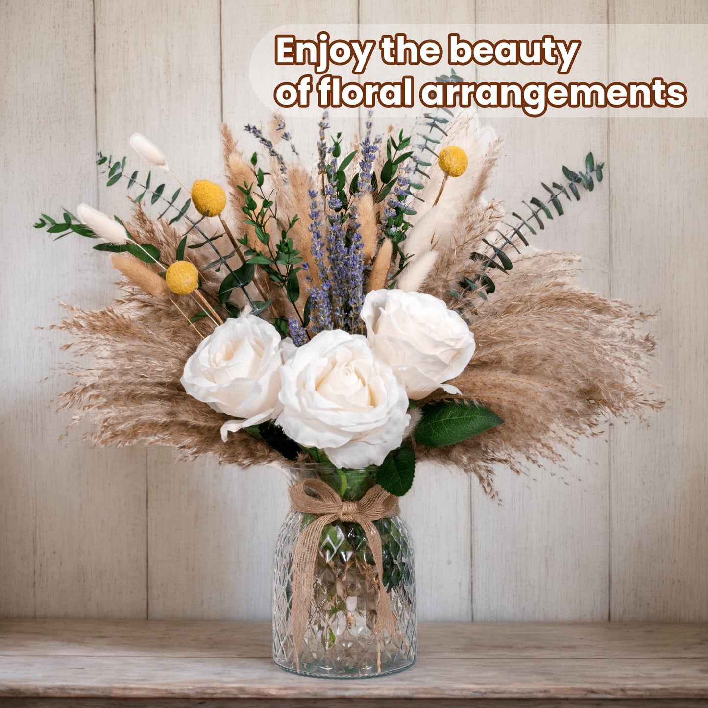 Faux Flower Arrangement with Vase, Center Pieces Decoration for Table, Pampas Grass Floral Décor, Thanksgiving & Christmas Coffee Table Decorations, Artificial Flowers in Vase, Centro de Mesa