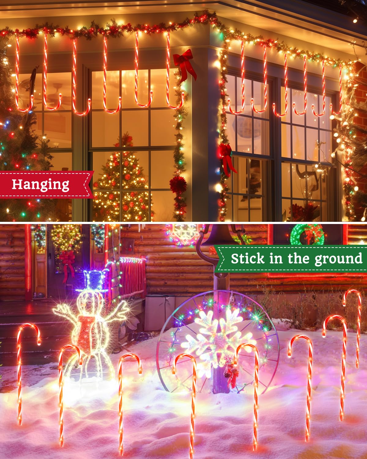 Luditek 24" Christmas Candy Cane Lights Outdoor Pathway - 8 Blinking Modes - Set of 12 Christmas Outdoor Outside Decorations Lights Indoor Holiday Xmas Yard Patio Walkway Garden Decor