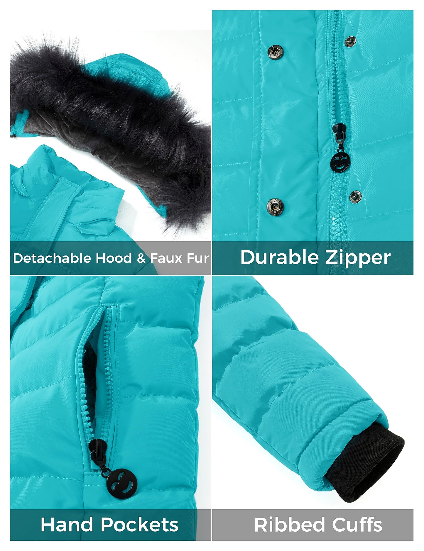 ZSHOW Girls' Puffer Coat Padded Warm Winter Jacket Removable Hooded Coat(Light Blue,14-16)