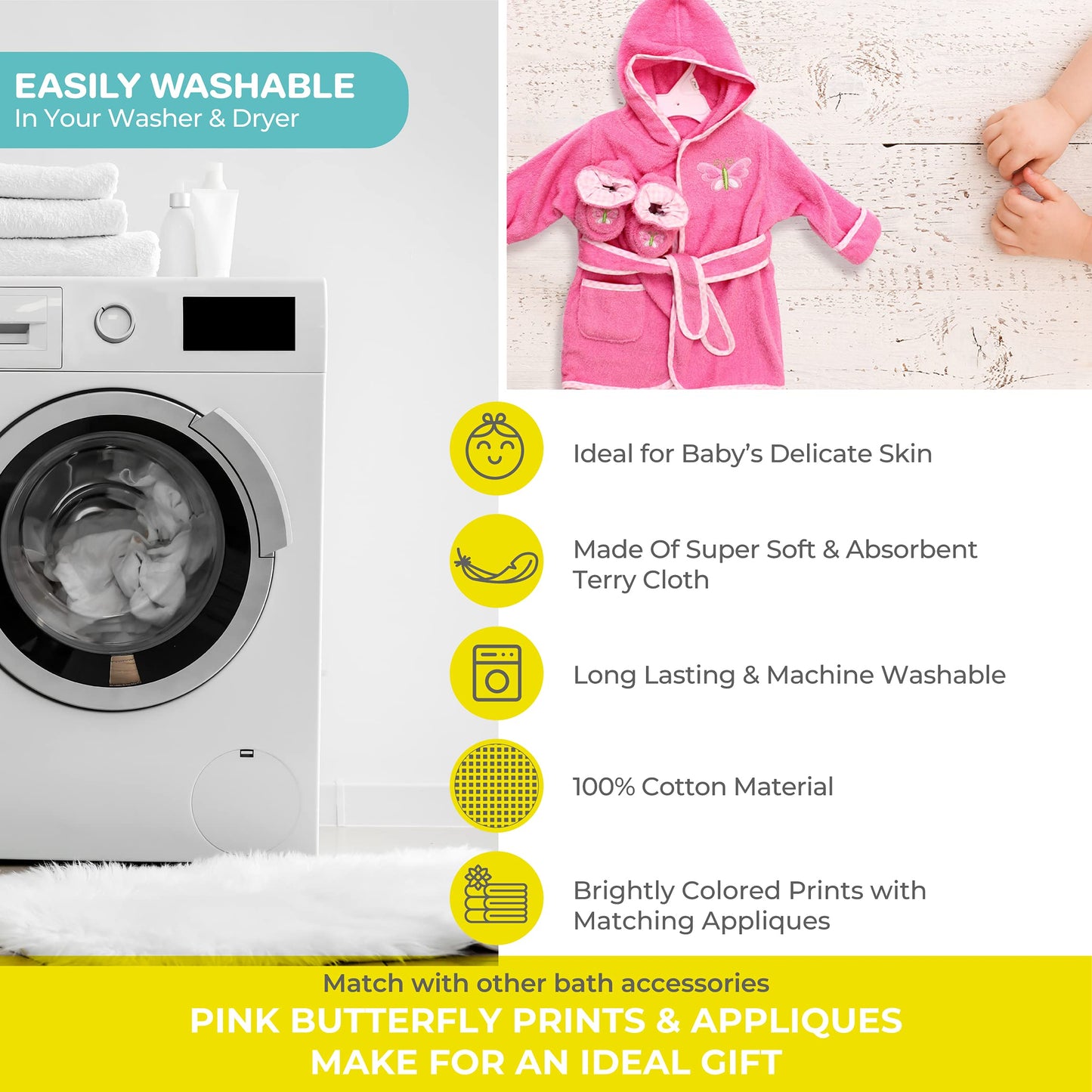 Spasilk 100% Cotton Hooded Terry Bathrobe with Booties — Baby Girl Gifts — Baby Boy Gifts — One Size — Shower Gift