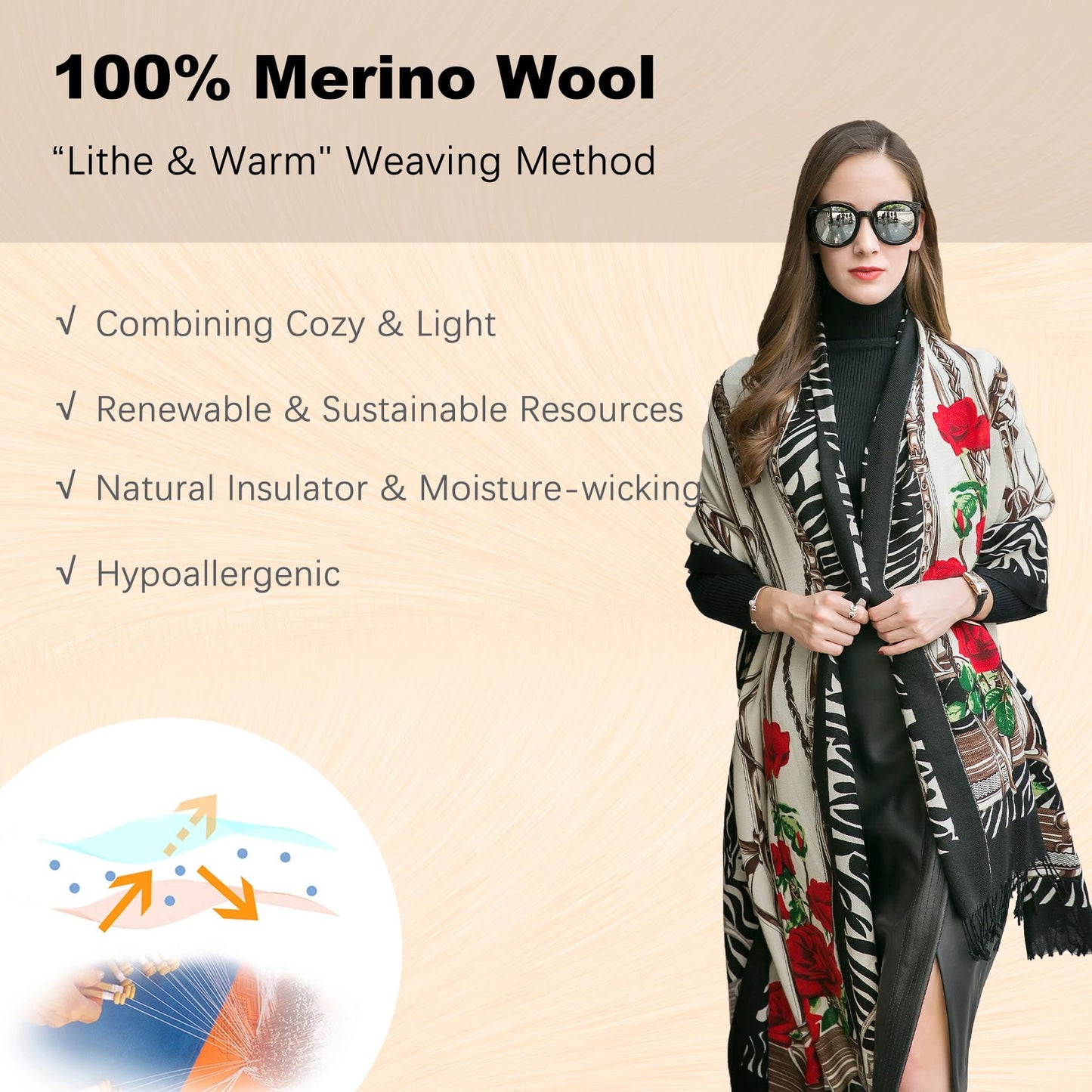 DANA XU Luxury 100% Pure Wool Oversized Extra Large Warm Floral Cashmere Pashmina Scarf Shawl And Wrap For Women Blanket Cape