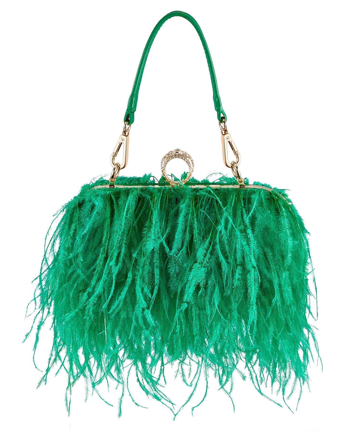 Tessco Women Ostrich Feather Tote Bag Fluffy Purse Clutch Feather Evening Handbag for Wedding(Green)