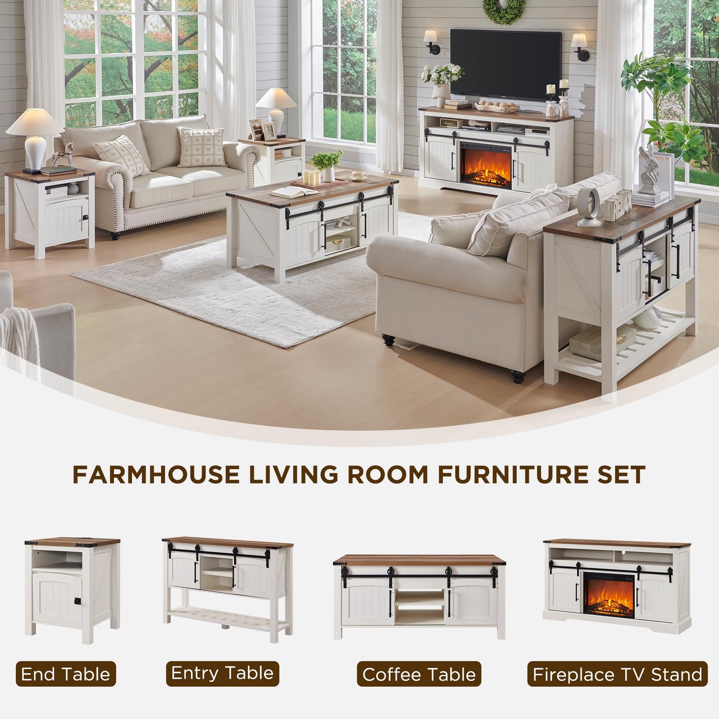 OKD Farmhouse Lift Top Coffee Table with Sliding Door, 48" Large Rustic Center Table with Hidden Storage Compartment, Lifting Tabletop, Adjustable Shelf for Living Room, Office,Antique White