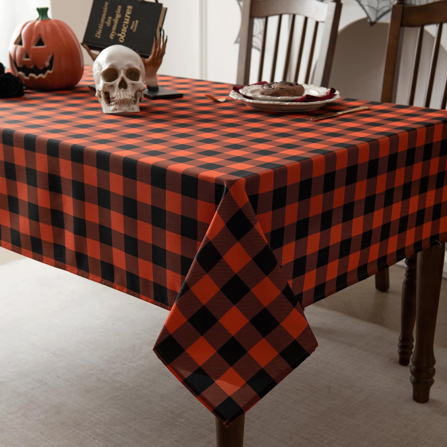 Essifunia Gingham Plaid Tablecloth - Rectangular 58x102 Inch Water Resistant Halloween Decorations Table Cloth for Indoor Use - Seasonal Fall Harvest Table Cover for Kitchen, Picnics, and Parties