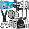 Orzly Switch Sports Games 2024 Accessories Bundle Pack for Nintendo Switch & Switch OLED with Tennis Rackets, Golf Clubs, Chambara Swords, Soccer Leg Straps & Joycon Grips - With Carry Bag