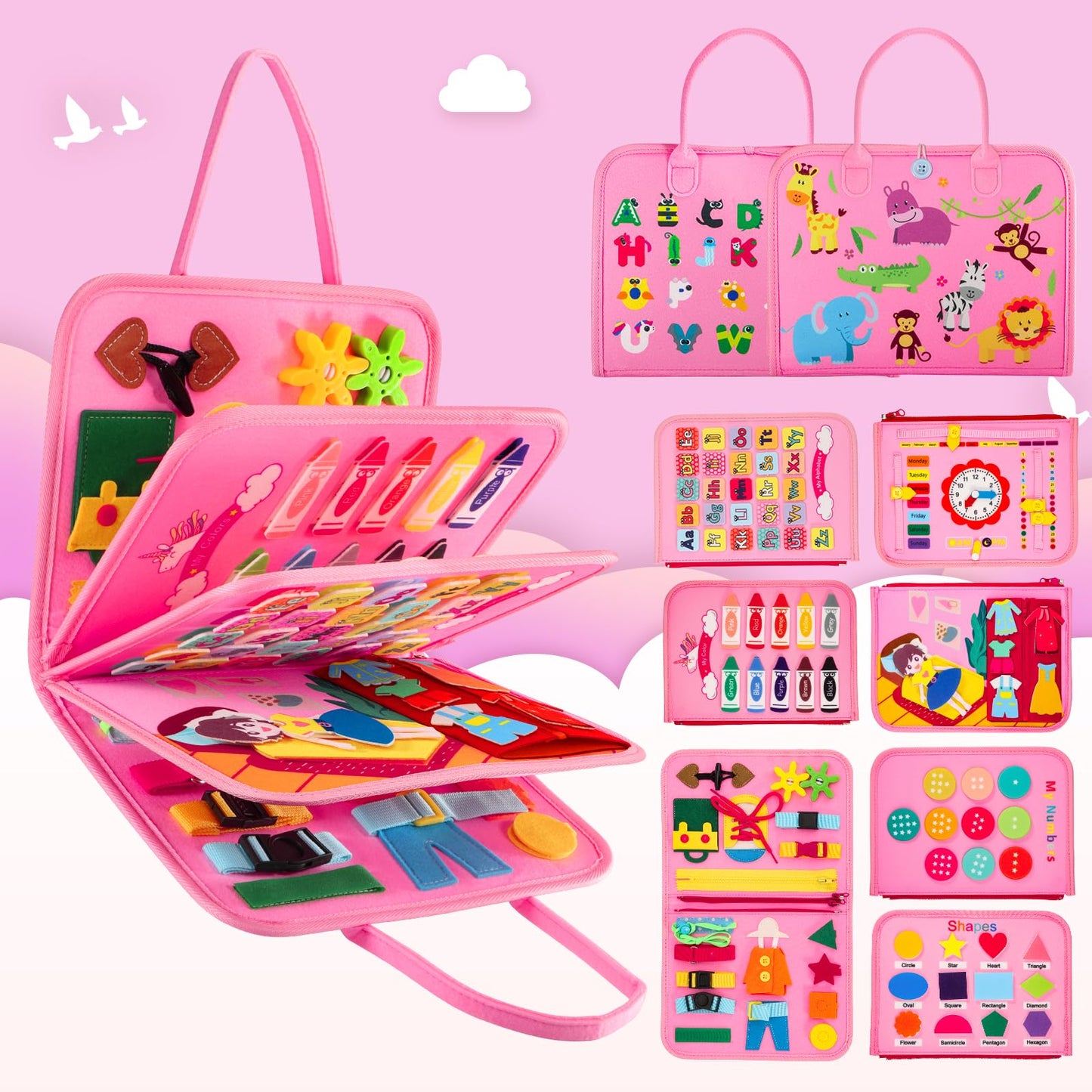 Vlllik Busy Board Montessori Toys for 1-6 Year Old Toddler, Birthday Gift for Boys Girls, Busy Book for Plane Car Travel, Preschool Learning Activities Educational Toy for Learning Fine Motor Skills