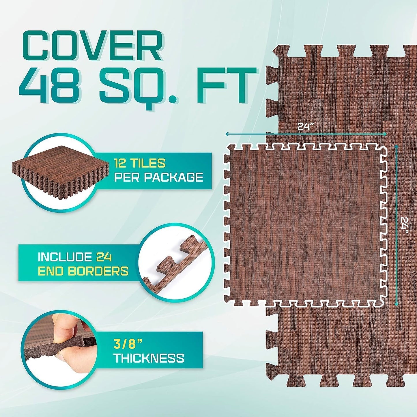 Yes4All EVA Interlocking Mats, Puzzle Floor Tiles, Foam Floor Padding with Border for Furniture, Home Space, Living Room, Garage 48 SQFT