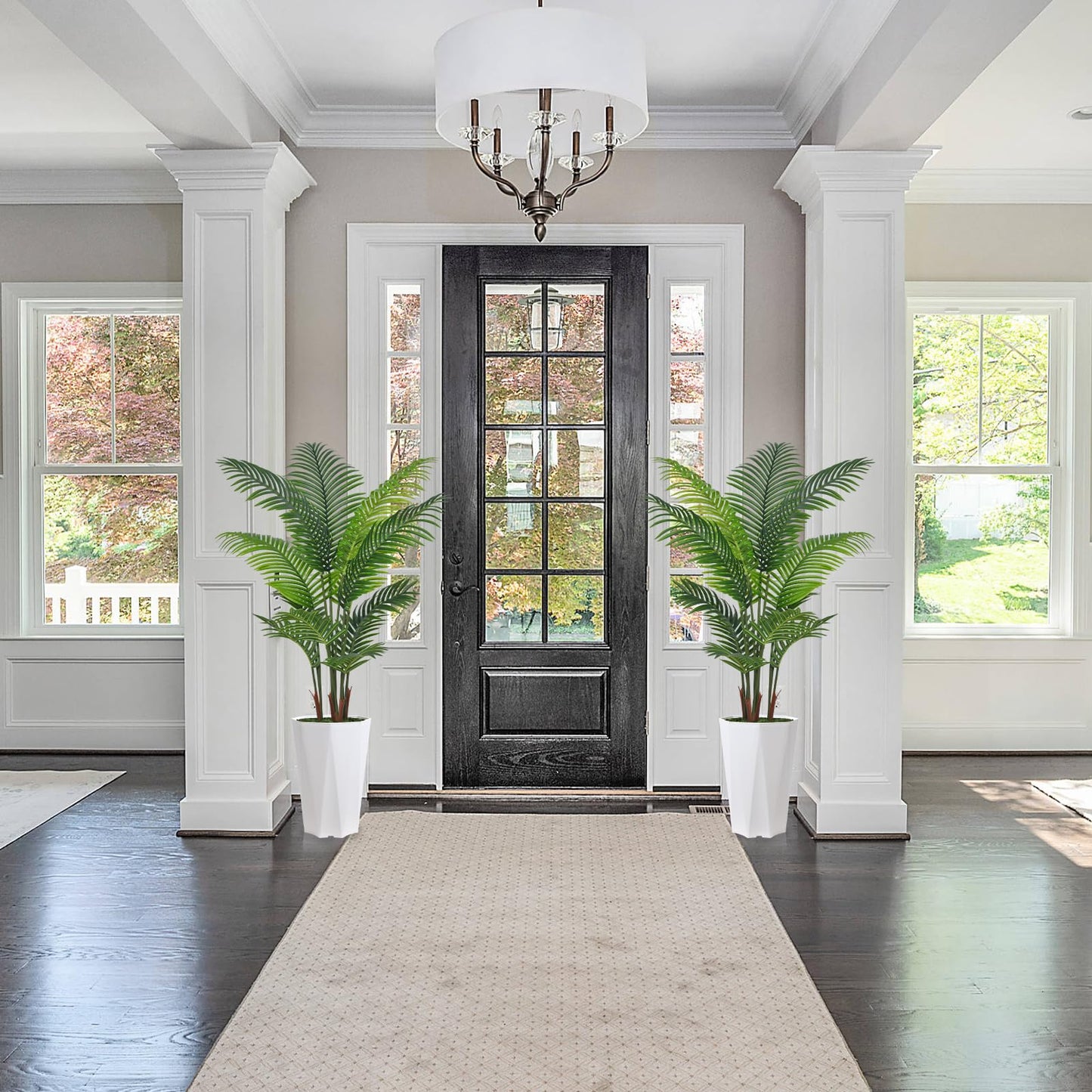 Artificial Palm Plant Indoor 5FT Fake Tree with White Diamond Planter Faux Tropical Areca Tall Fake Floor Plant in Pot Artificial Trees for Home Office Living Room Decor Indoor