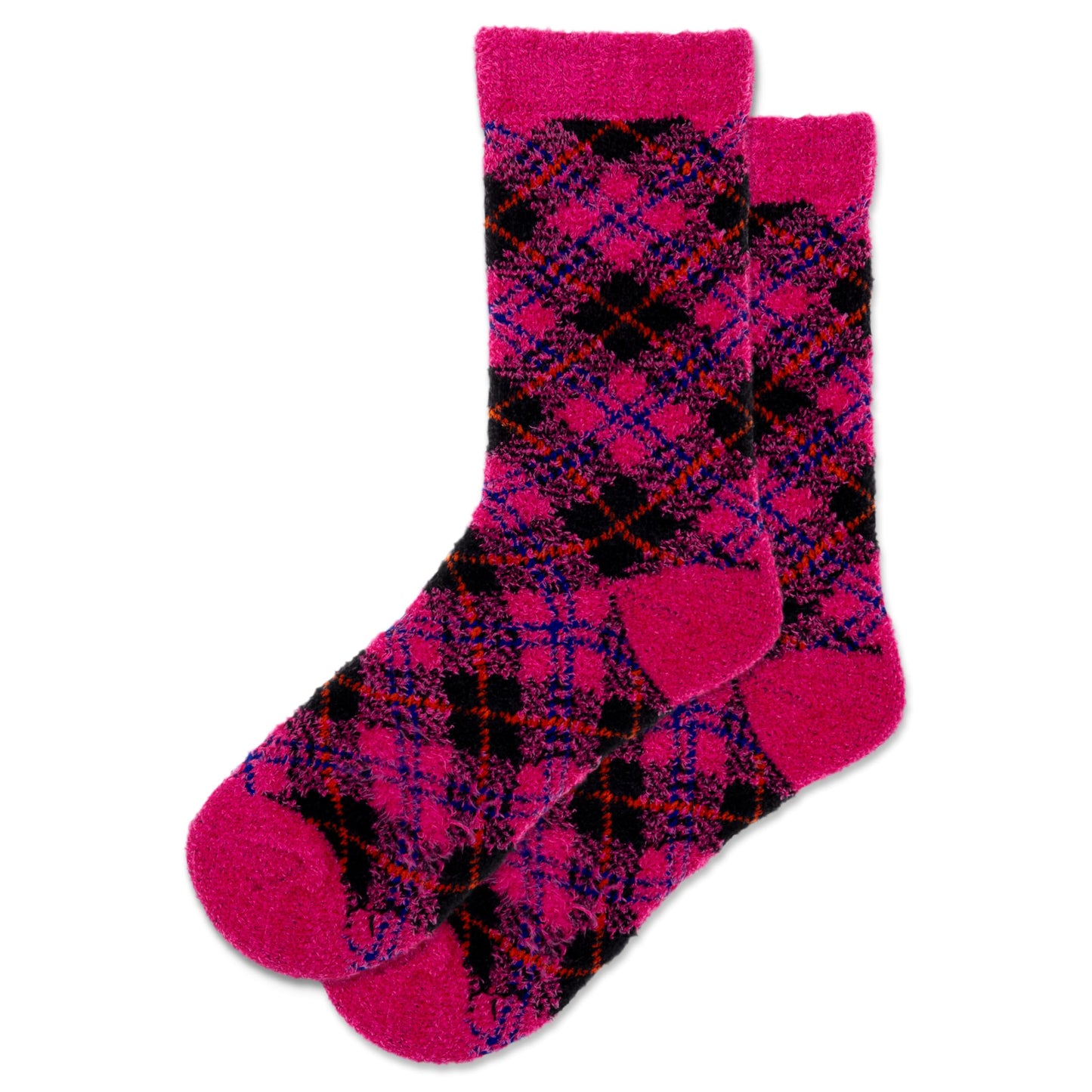 HOTSOX Women's Diagonal Plaid Feathery Boot Crew Sock 1 Pair Pack, Fuschia, Women's Shoe Size 4-10