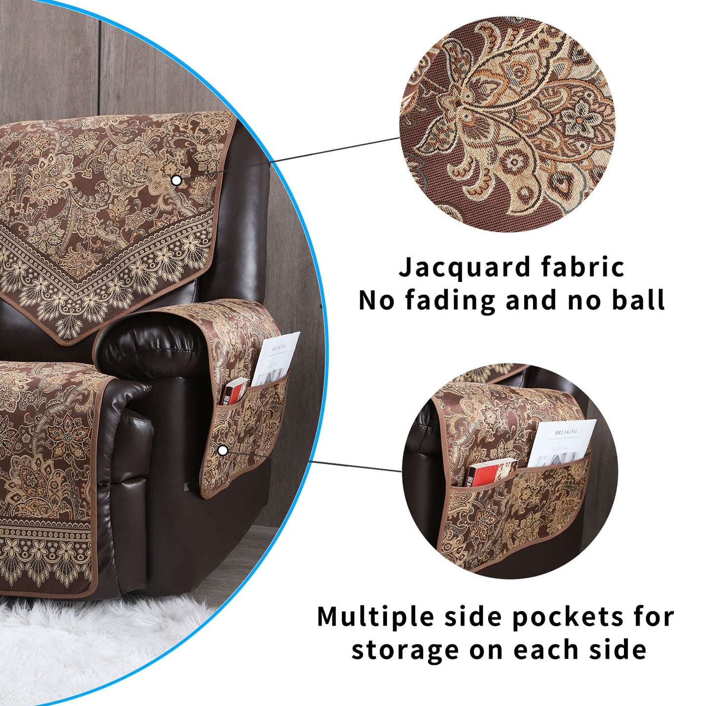 LUFEIJIASHI Recliner Chair Covers Non Slip Waterproof Large Recliner Covers for Leather Recliner,Electric Reclining Chair Covers for Living Room Dog Sofa Recliner Cover Furniture Protective Brown