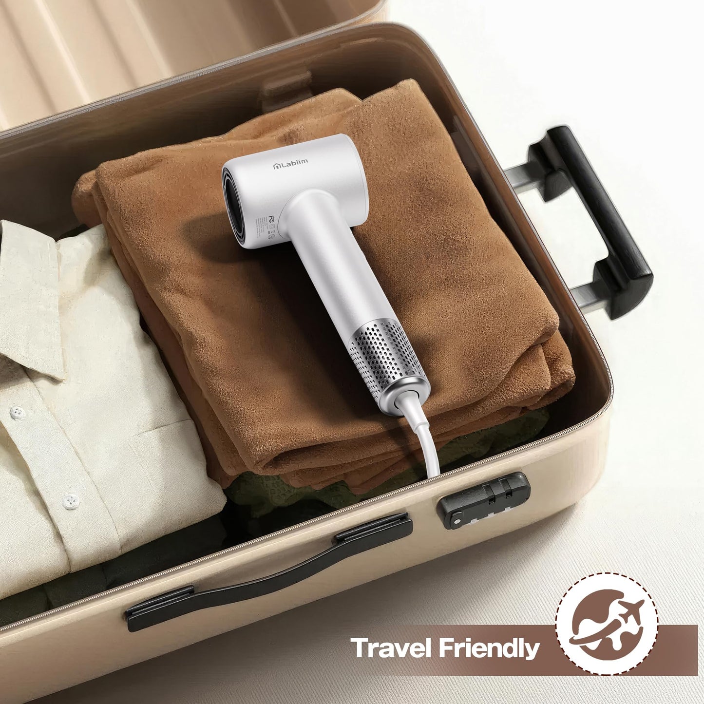 Labiim Hair Dryer, High-Speed Ionic Low Noise Blow Dryer with Brushless Motor for Fast Drying, Thermo-Control Quiet Compact Hair Blow Dryer, Hairdryer with 1 Nozzle Attachments for Home Salon Travel