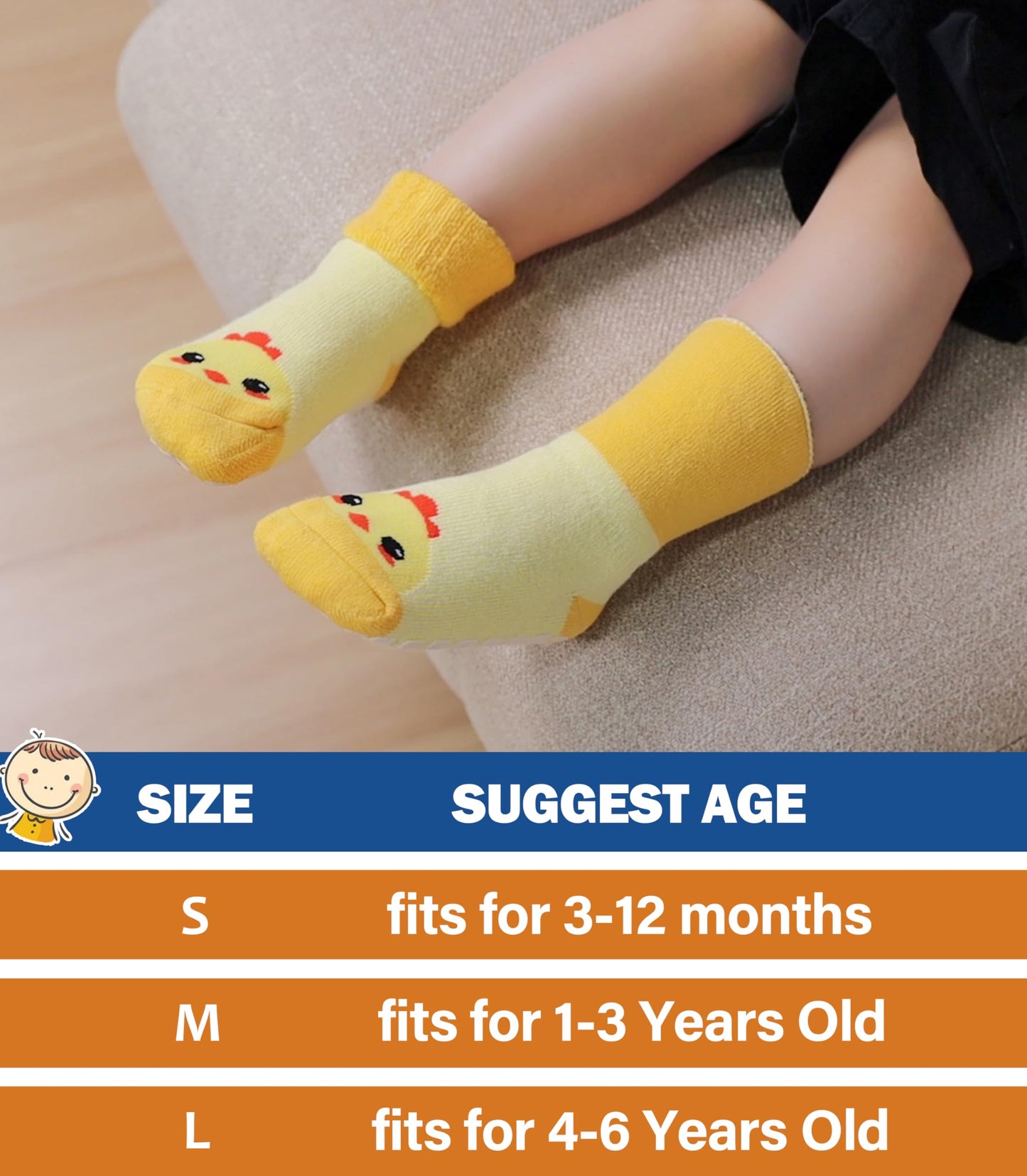 NOCIN COLOR Baby Grips Toddler Thick Cotton Thermal Socks - Non Slip Warm Cute Animal Kits (6 Pairs, 1-3 Years)