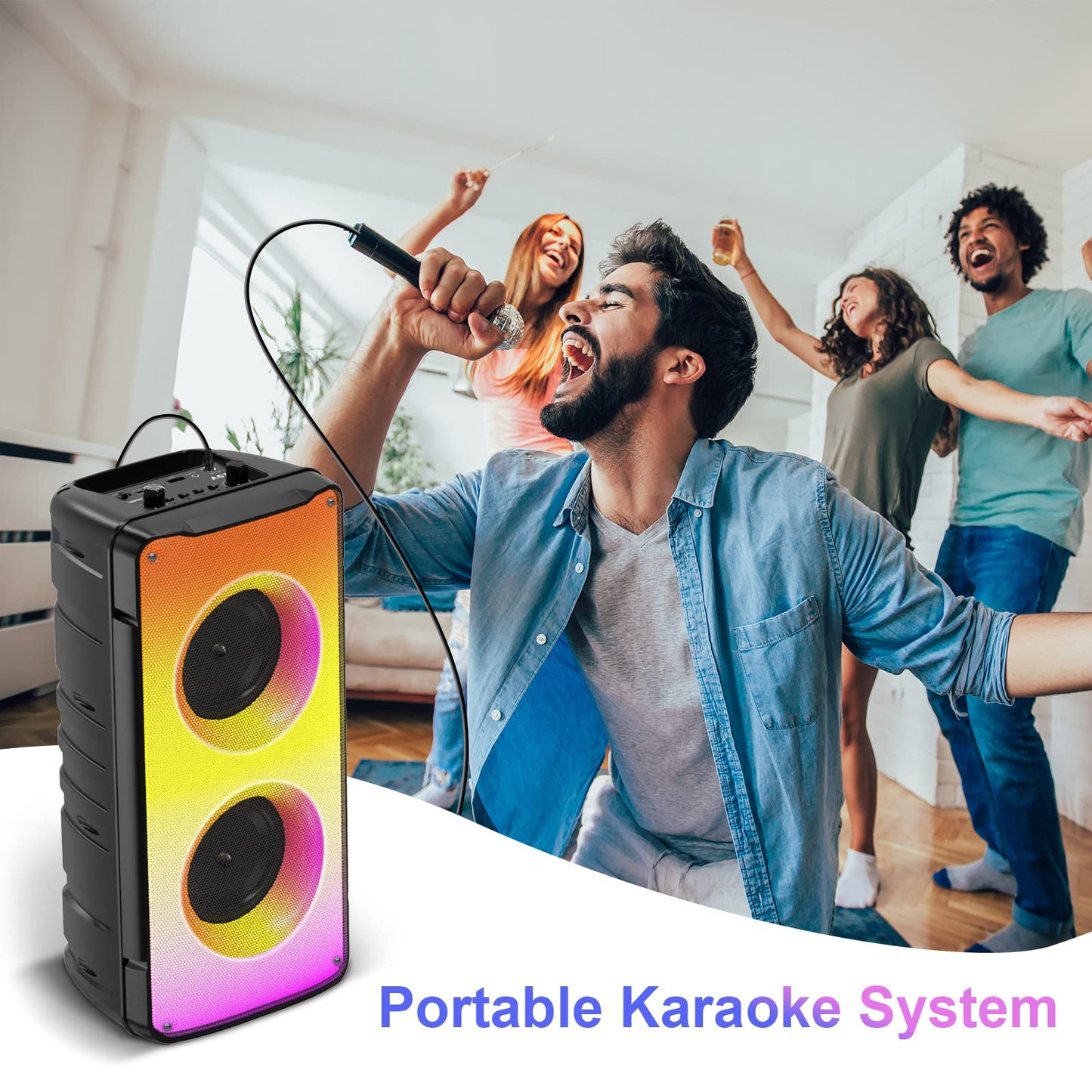 Bluetooth Speakers, 60W(80W Peak) Portable Loud Wireless Stereo Speaker with Rich Bass, Bluetooth 5.0, FM Radio, Colorful Light, TWS Pairing, EQ, 10000mAh Battery, Outdoor Speaker for Home Party Gift