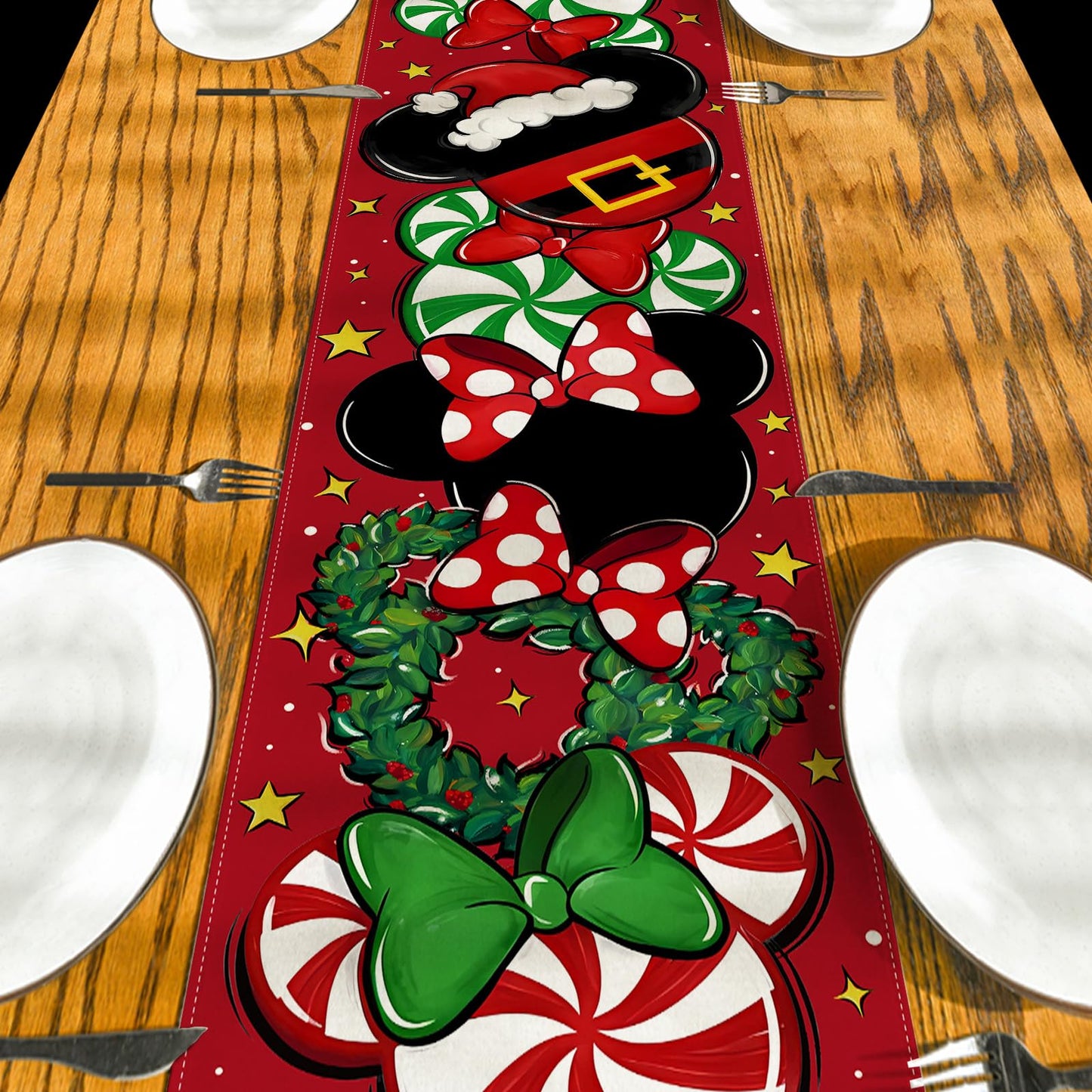 Christmas Table Runner Christmas Cartoon Mouse Table Cover New Year Winter Xmas Decor Red Christmas Decorations for Home Party