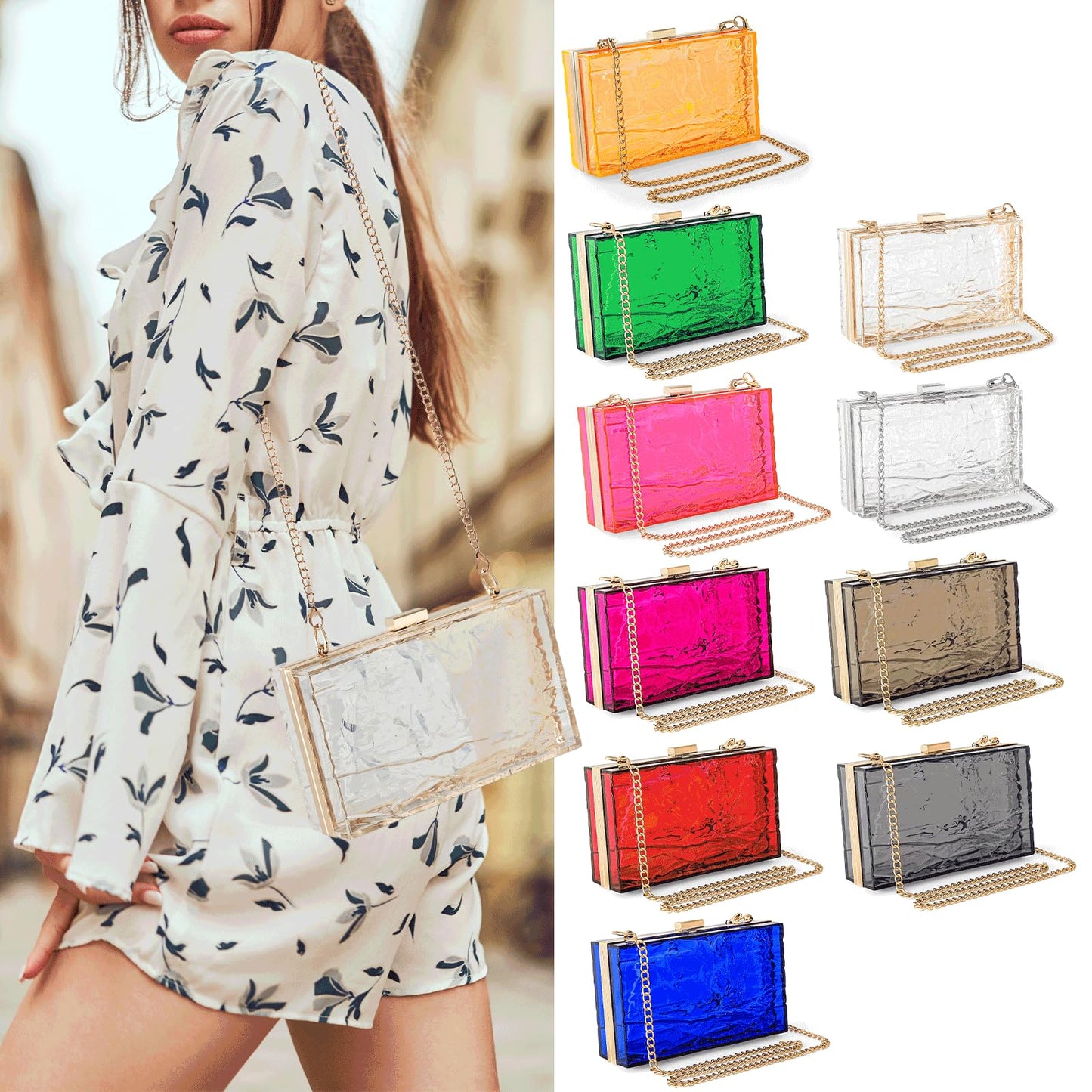 WJCD Womens Clear Purse Acrylic Evening Bags clear clutch purse Ripple Shaped Vintage Banquet Handbag (Silver)