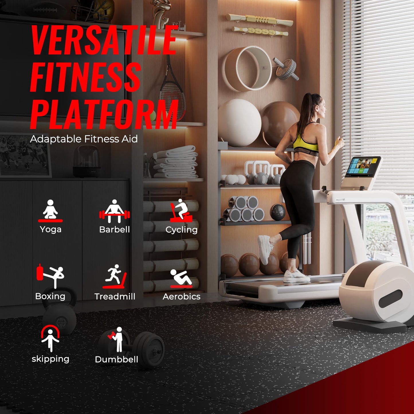 SUPERJARE 0.56'' Thick 12 Pcs 48 Sq Ft Rubber Top Exercise Equipment Mats, High Density EVA Foam Mats with Rubber Top, Interlocking Gym Flooring for Home Gym, Protective Workout Mat, Black/Grey