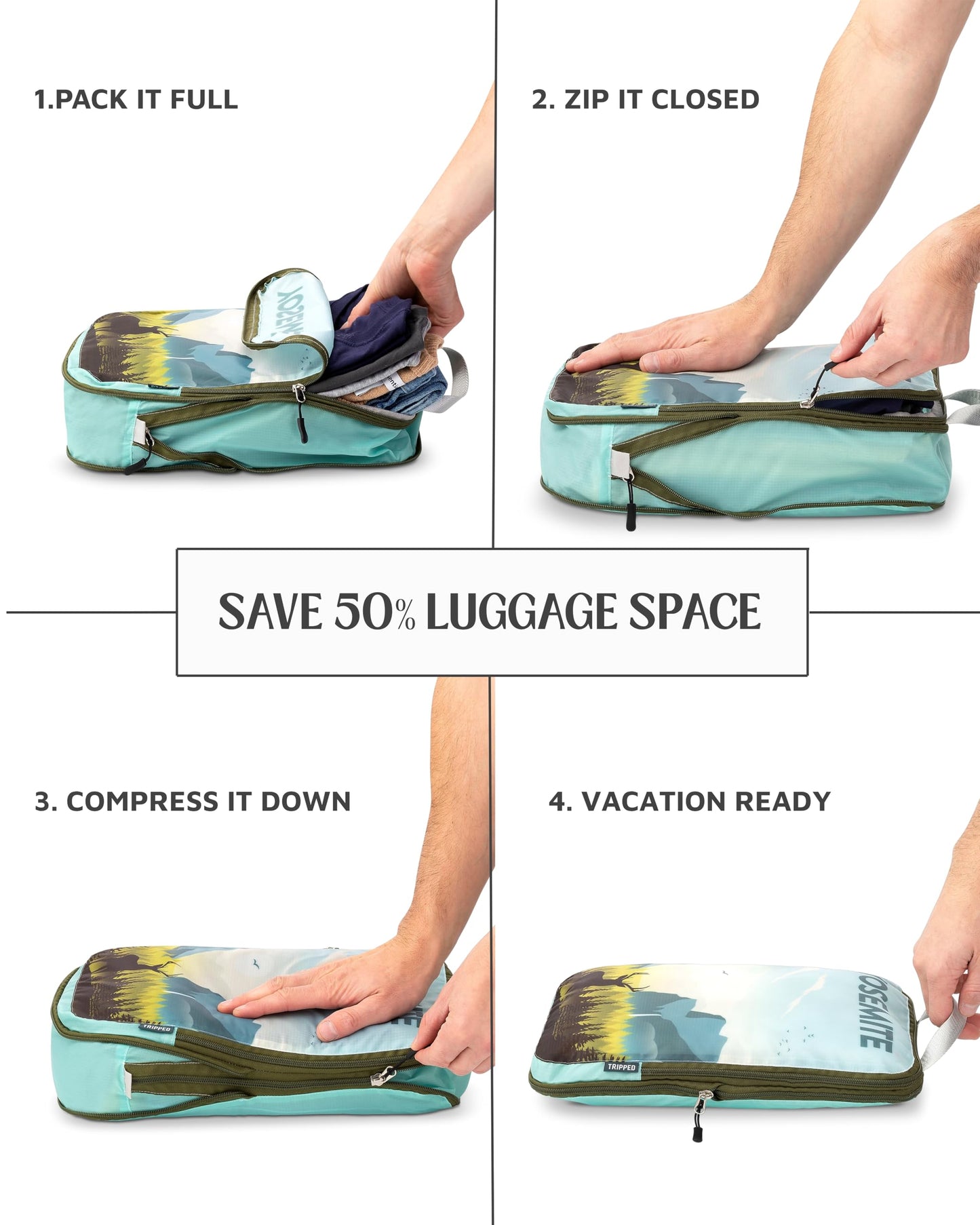 Compression Packing Cubes 6 Piece Set for Travel - Lightweight, Durable Clothes Organizer for Carry-On Luggage and Backpacks by TRIPPED Travel Gear (National Park)