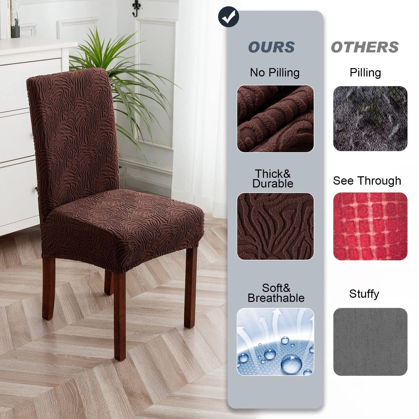 YUEANG Dining Chair Covers, Chair Covers for Dining Room Stretch Parsons Chair Slipcover, for Dining Room Kitchen Chair Protector Cover, Removable, Washable (Chocolate, 6 Pack)