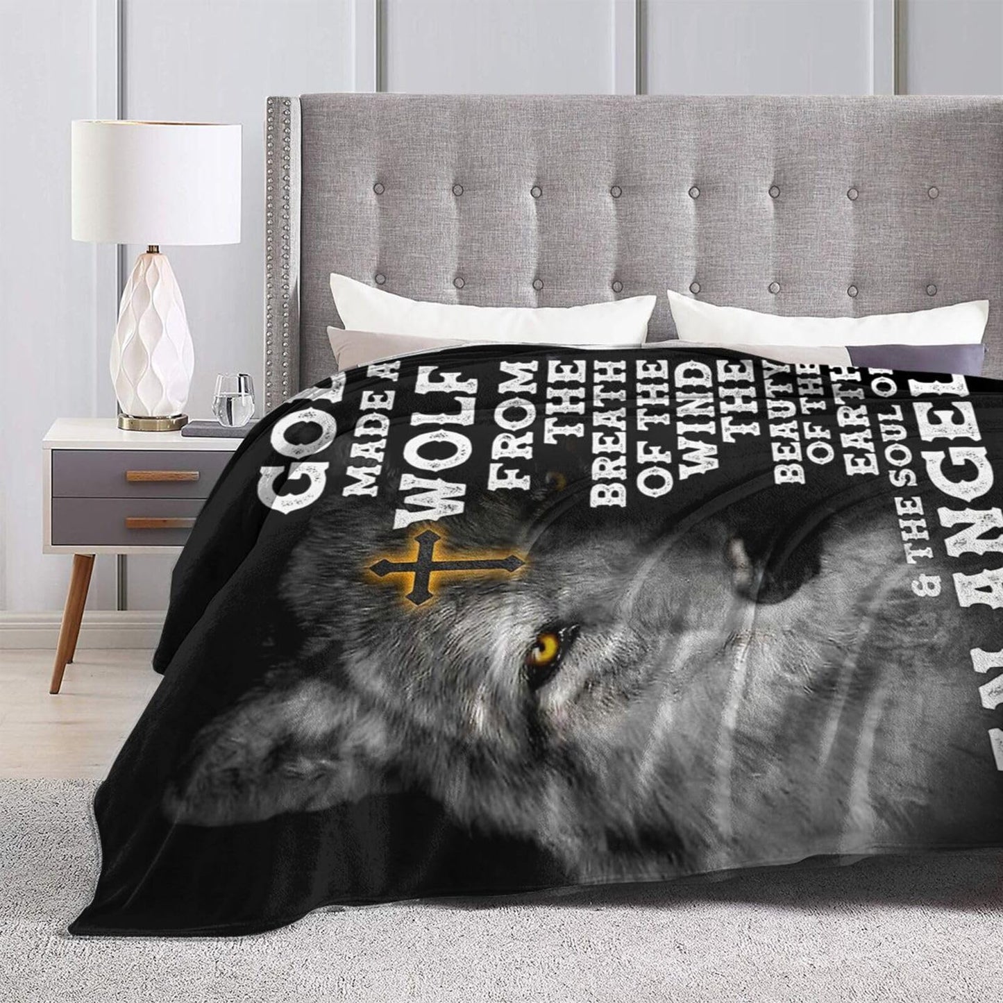Wolf Blanket for Girls Boys Motivational Quotes Throw Blankets Wildlife Wolf Fleece Cozy Throws Warm Soft Fuzzy Stuffed Animal Plush Black White Decor for Sofa Bed Gifts for Men Women Adults 50"x40"