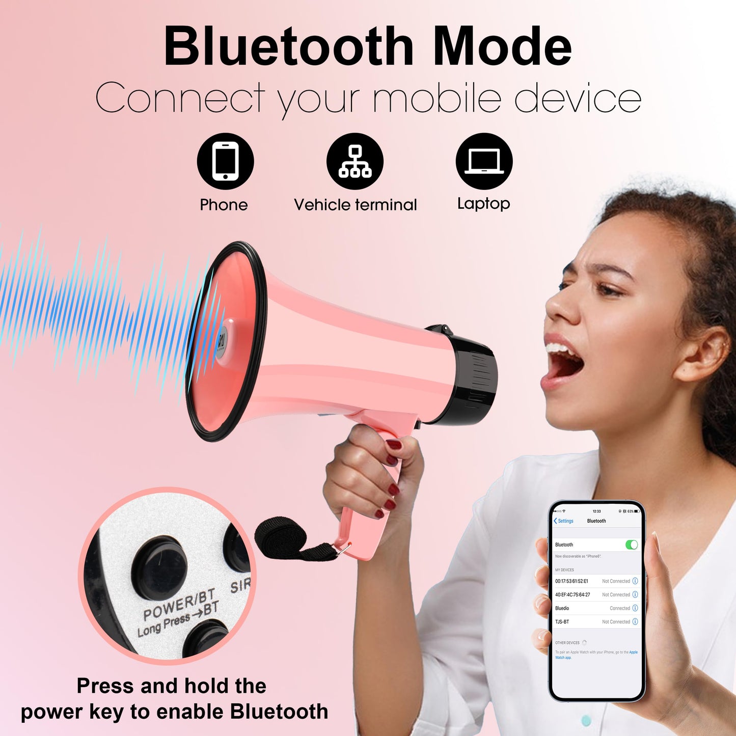 MGROLX 20W Megaphone Bullhorn| Bull Horn Loud Speaker with Bluetooth | Mega Phone Built-in Siren & Whistle Plus Recording funcation | Voice Changer for Adults, Kids, Party Games and Outdoor (Pink)