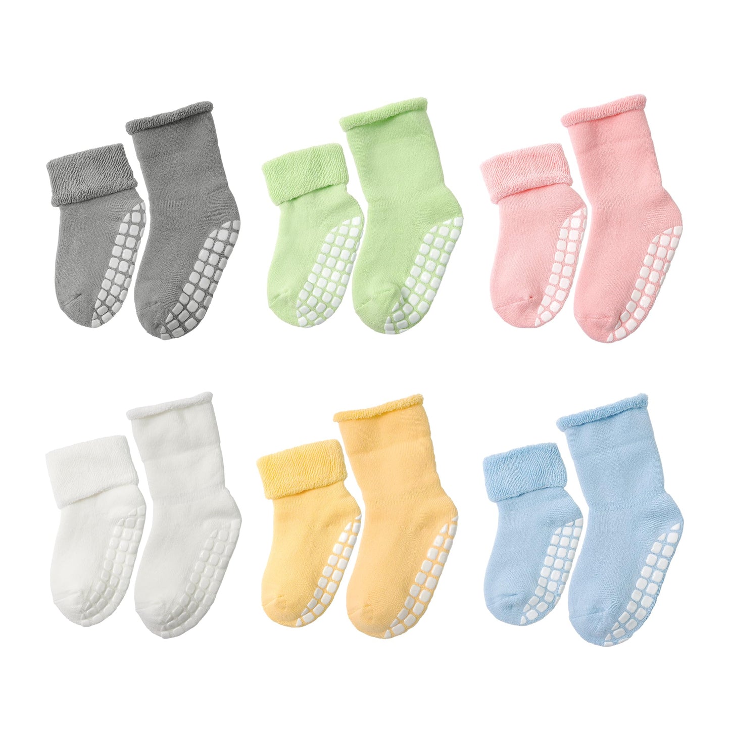 VWU Baby Toddler Kids Ankle Crew Socks with Grips Unisex Warm Thick Cotton Winter Socks 3-12 Months, Grip 6 Color