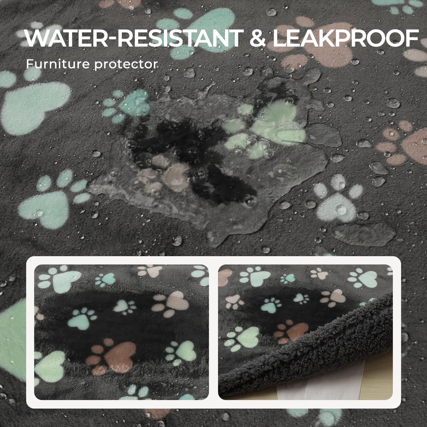 Luciphia Waterproof Pet Blankets for Couch Sofa Bed Cover Cat Liquid Pee Proof Washable Soft Fluffy Large Dog Blanket Reversible Furniture Protection Puppy Grey Paw Thicken Small（40" x 28"）