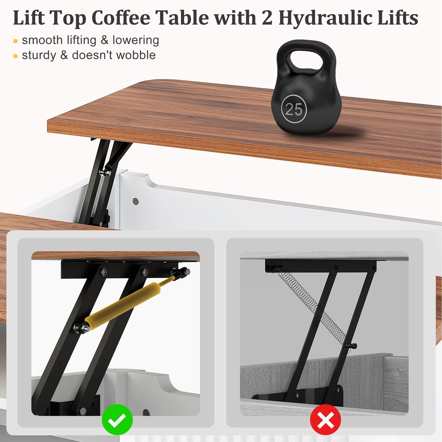 Decofy Lift Top Coffee Table with Storage, 31.5" Mid Century Modern Square Coffee Tables for Living Room, Large Hidden Storage Compartment, Adjustable Shelves & Sliding Door, White