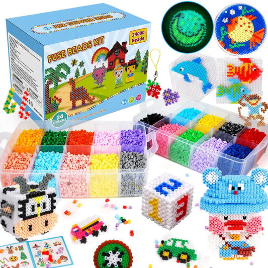 Meland Fuse Beads Kit - 11,000 pcs 36 Color Beads for Craft for Girls Age 5-12 Year Old,5MM Melty Beads Set Including 5 Pegboards, Ironing Paper & Chain Accessories Iron Beads Christmas Birthday Gift