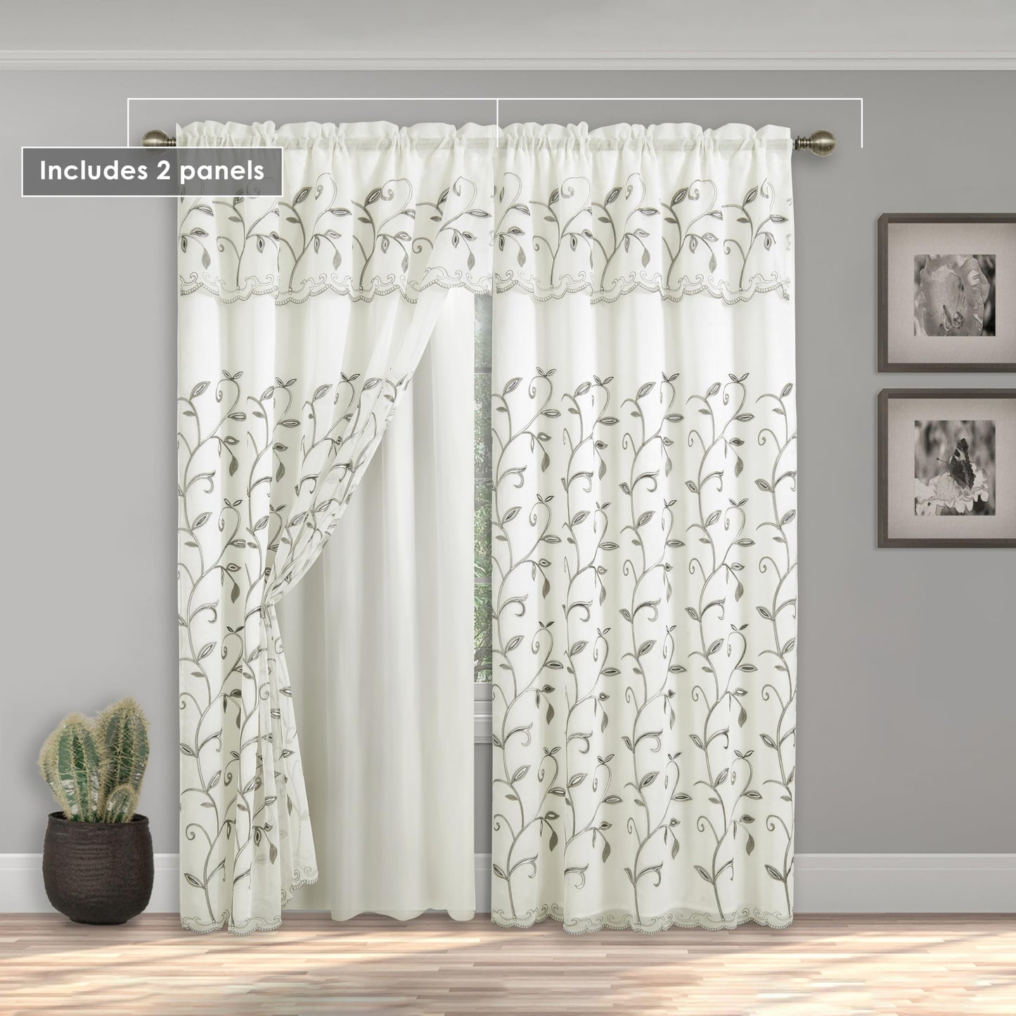 Elegant Comfort Luxury Curtain/Window Panel Set with Attached Valance and Backing 54" X 84 inch (Set of 2), Beige