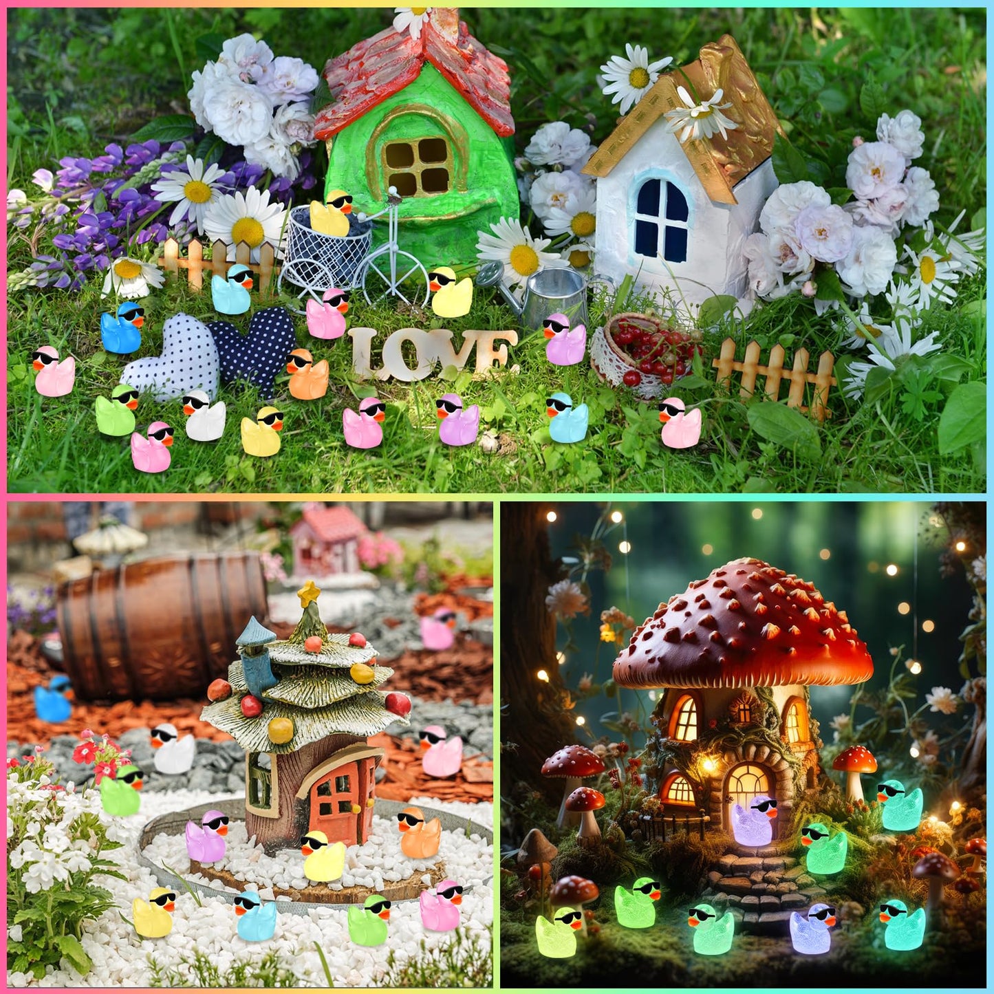 Liliful 150 Pcs Luminous Mini Resin Ducks Bulk Glow in The Dark Tiny Ducks with Sunglasses Miniature Figures Fairies Mini Garden Landscape Aquarium Dollhouse Ornament for DIY Crafts Decor(150 Pcs)