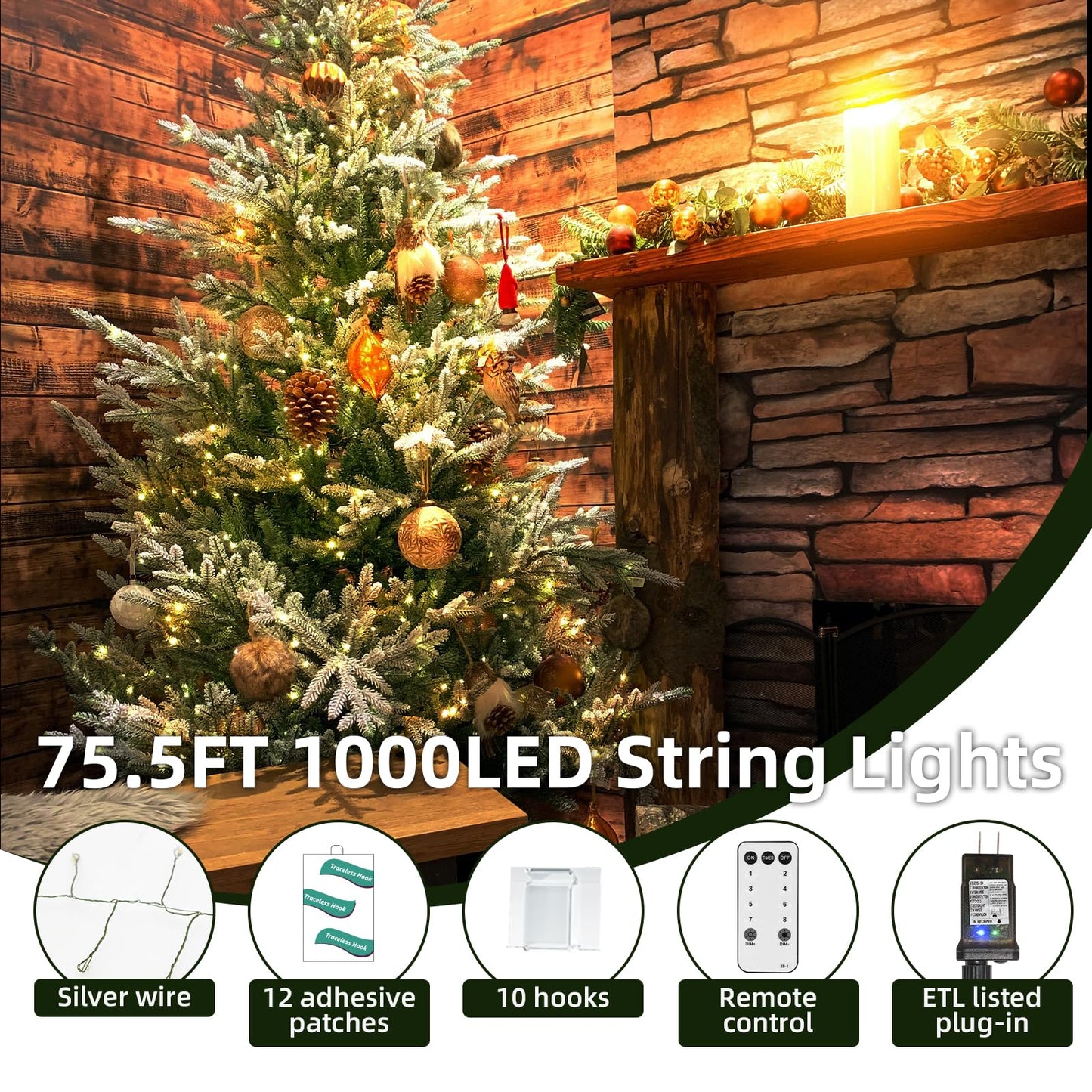 Dailyart Fairy Lights Plug in, 1000 Led Fairy Lights with Remote 75Ft Warm Light with Timer Long Twinkle Light Waterproof String Light for Bedroom Outdoor Indoor Decorative,Green Wire