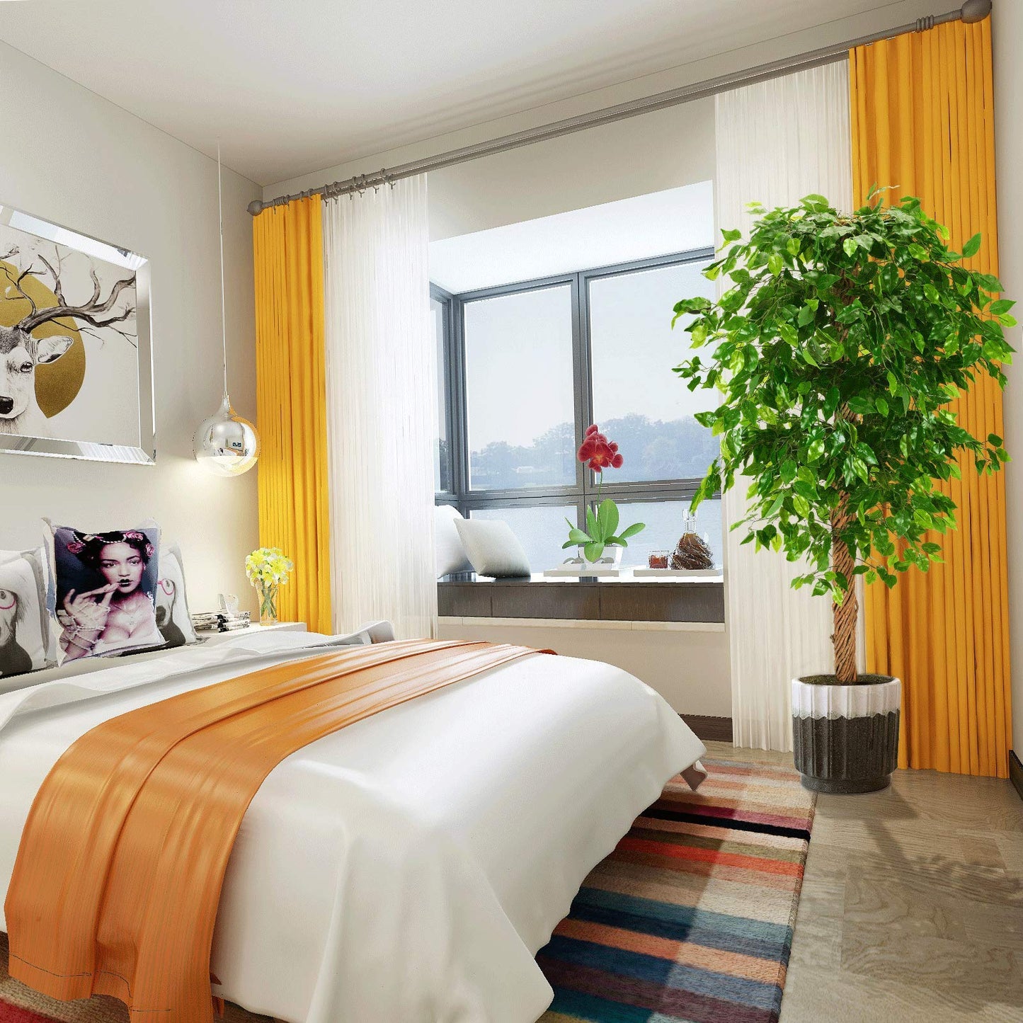 OXLLXO 6ft Artificial Ficus Silk Tree (72in) with Plastic Nursery Pot Faux Tree, Fake Plant for Office House Farmhouse Living Room Home Decor (Indoor/Outdoor)