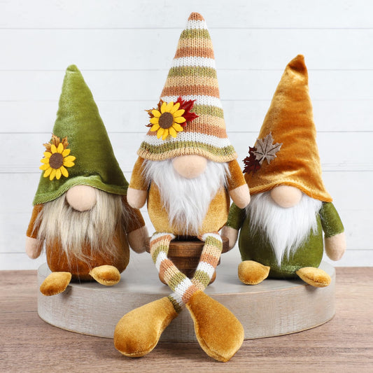 DAZONGE Fall Decor, 3PCS Fall Gnomes Plush for Tiered Tray Decor, Fall Decorations for Home, Fall Leaves and Dangle Legs Gnomes for Fall Thanksgiving Table Decorations