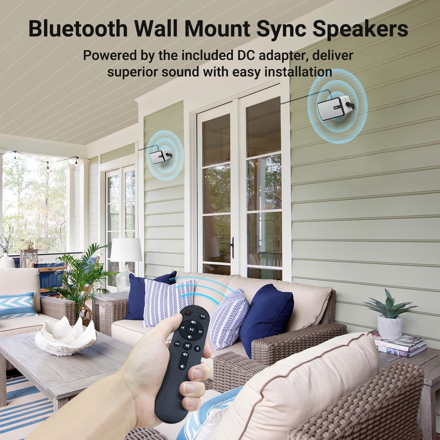 Inwa Upgraded Bluetooth Outdoor Speakers, IPX5 Waterproof Wall Mount Speaker, Powerful Bass, Wireless Sync Up to 100 Speakers, Indoor/Outdoor Sound System for Patio/Porch/Gazebo/Garage(MZ-632, 2 PCS)