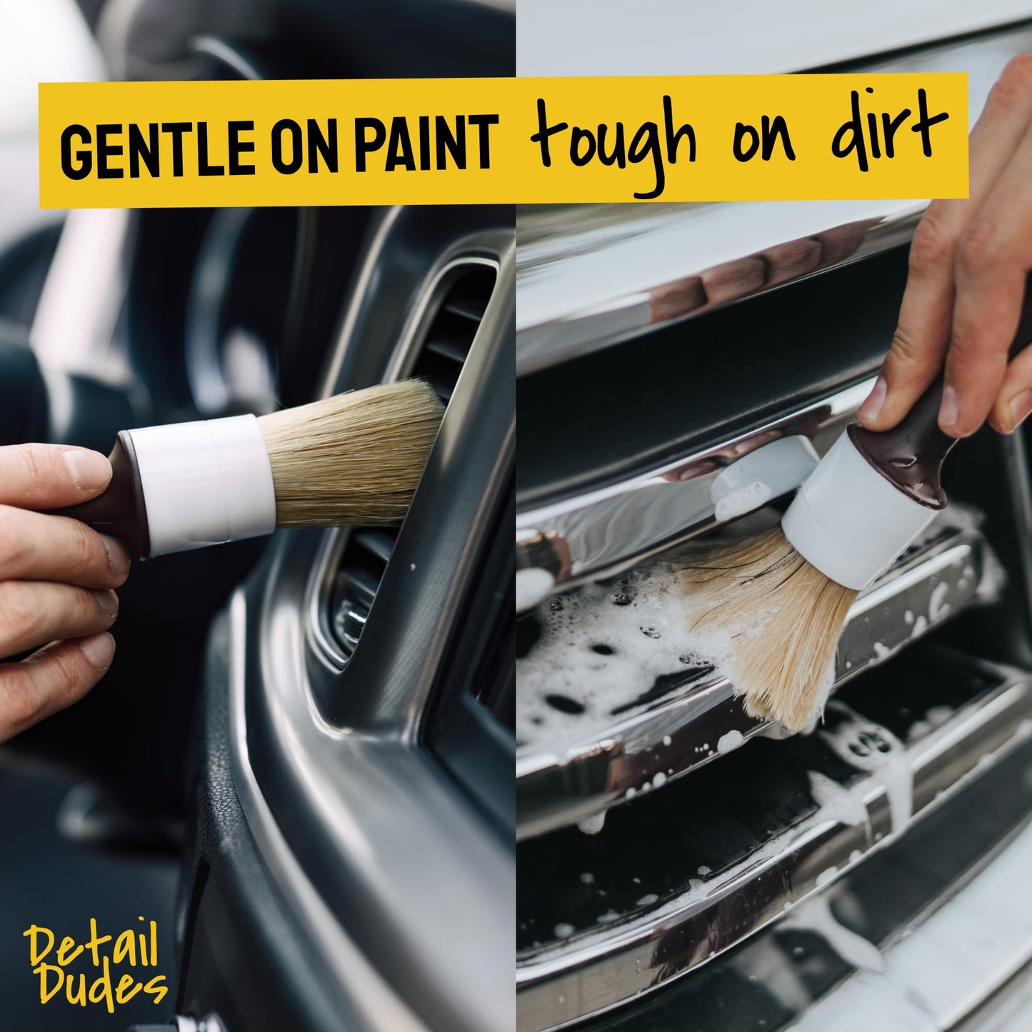 Detail Dudes Soft Boars Hair Car Detailing Brush Set for Washing (3 Pack) - Car Detailing Kit - Automotive Cleaning Brush